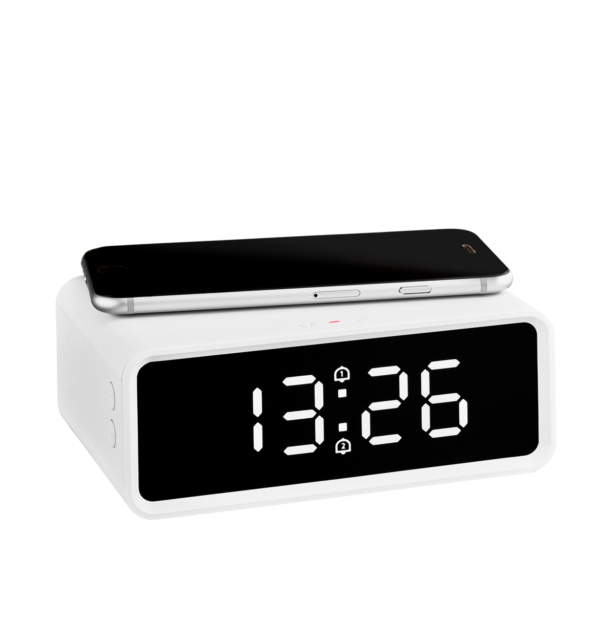 Digital alarm clock with induction charging pad