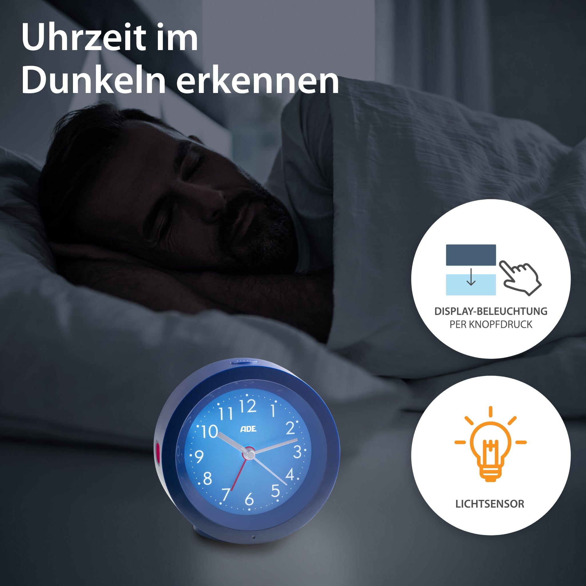 Analog alarm clock with night light sensor