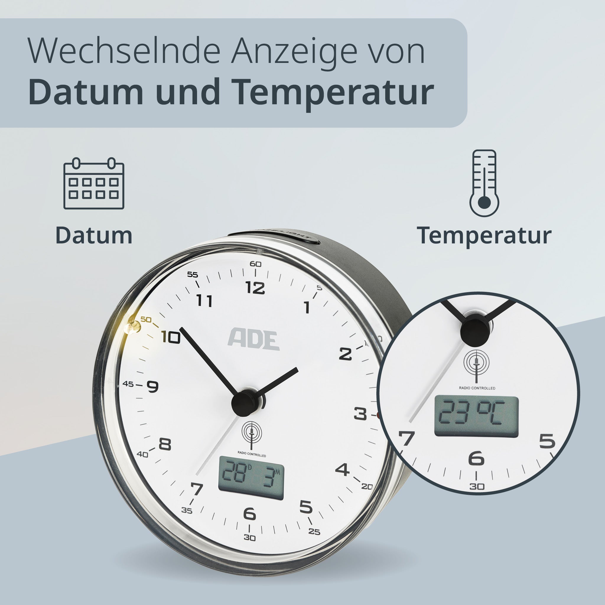 Analoger DCF-Funkwecker mit Temperatur Anzeige