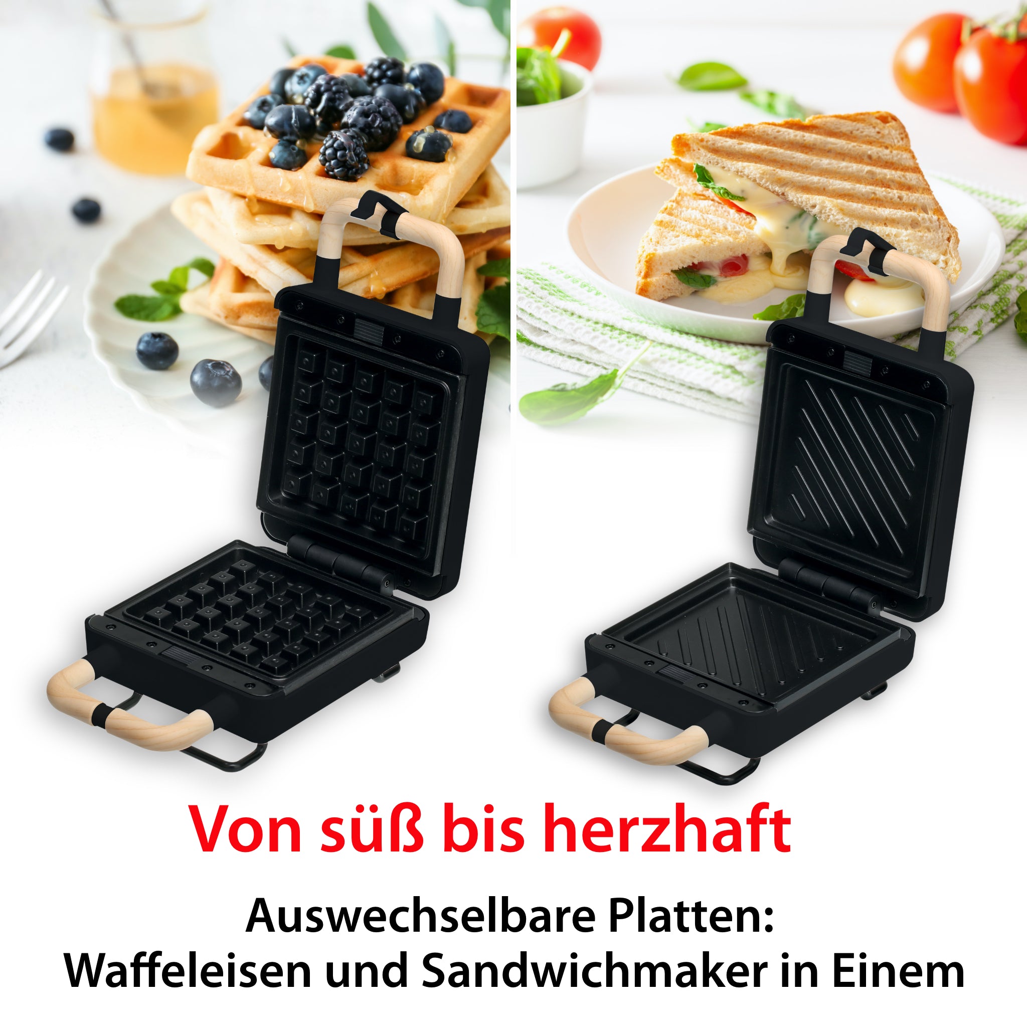 2-in-1 waffle iron with sandwich maker