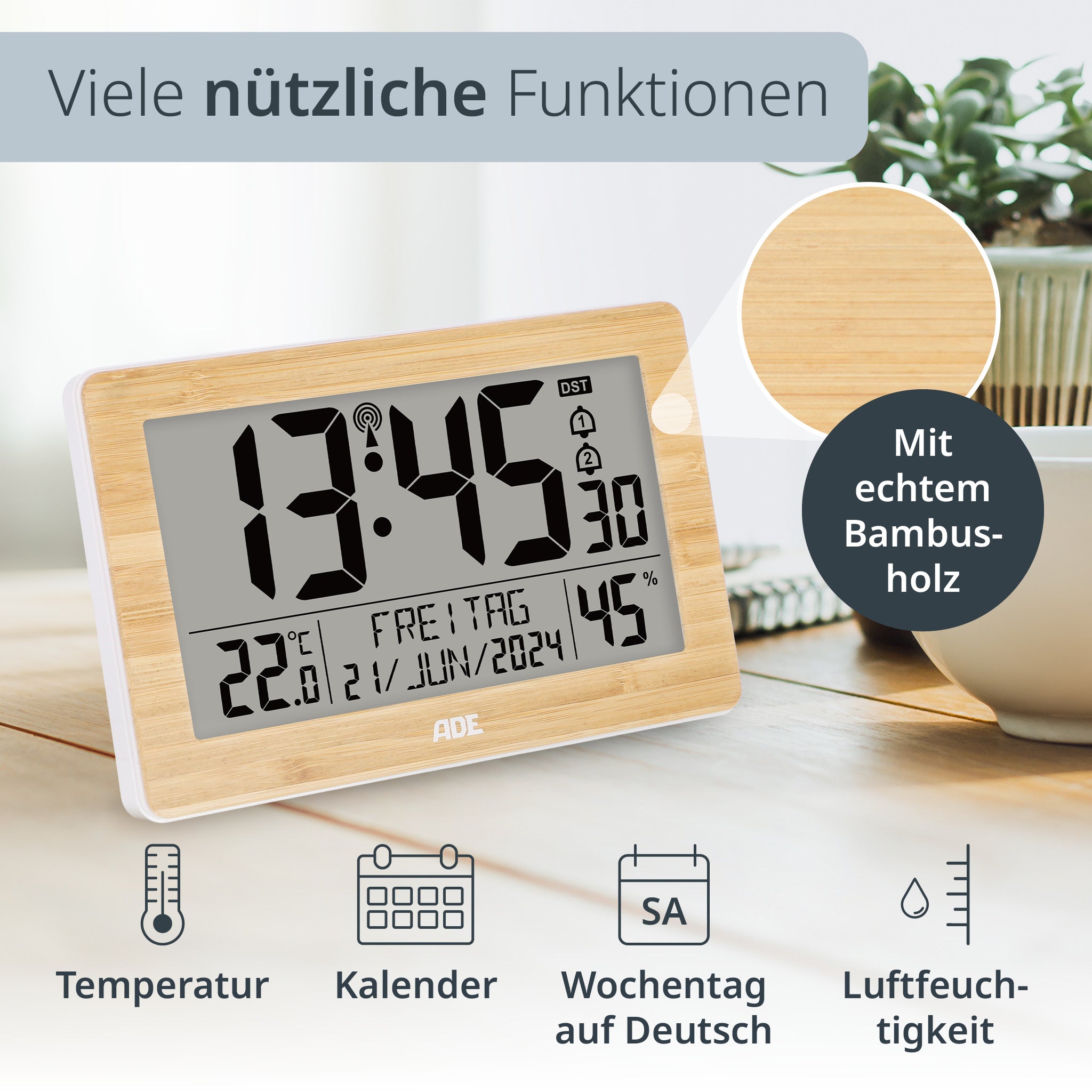 Digitale DCF-Funkuhr mit XXL-Ziffern