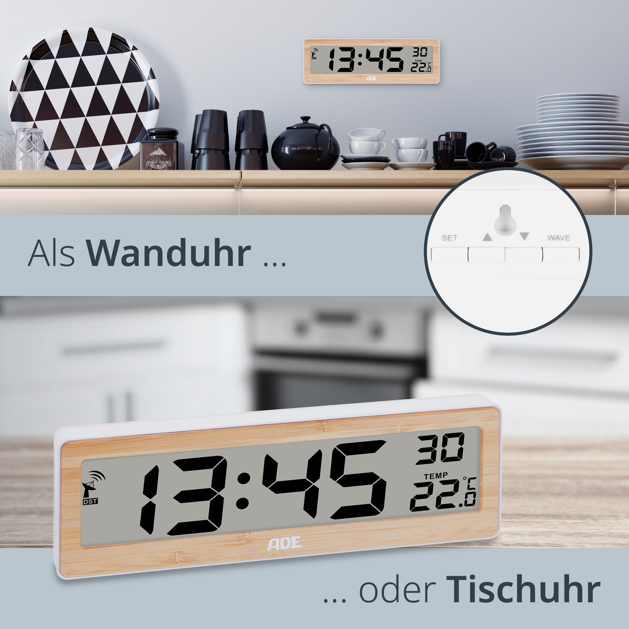 Digitale DCF-Funkuhr mit XXL-Ziffern