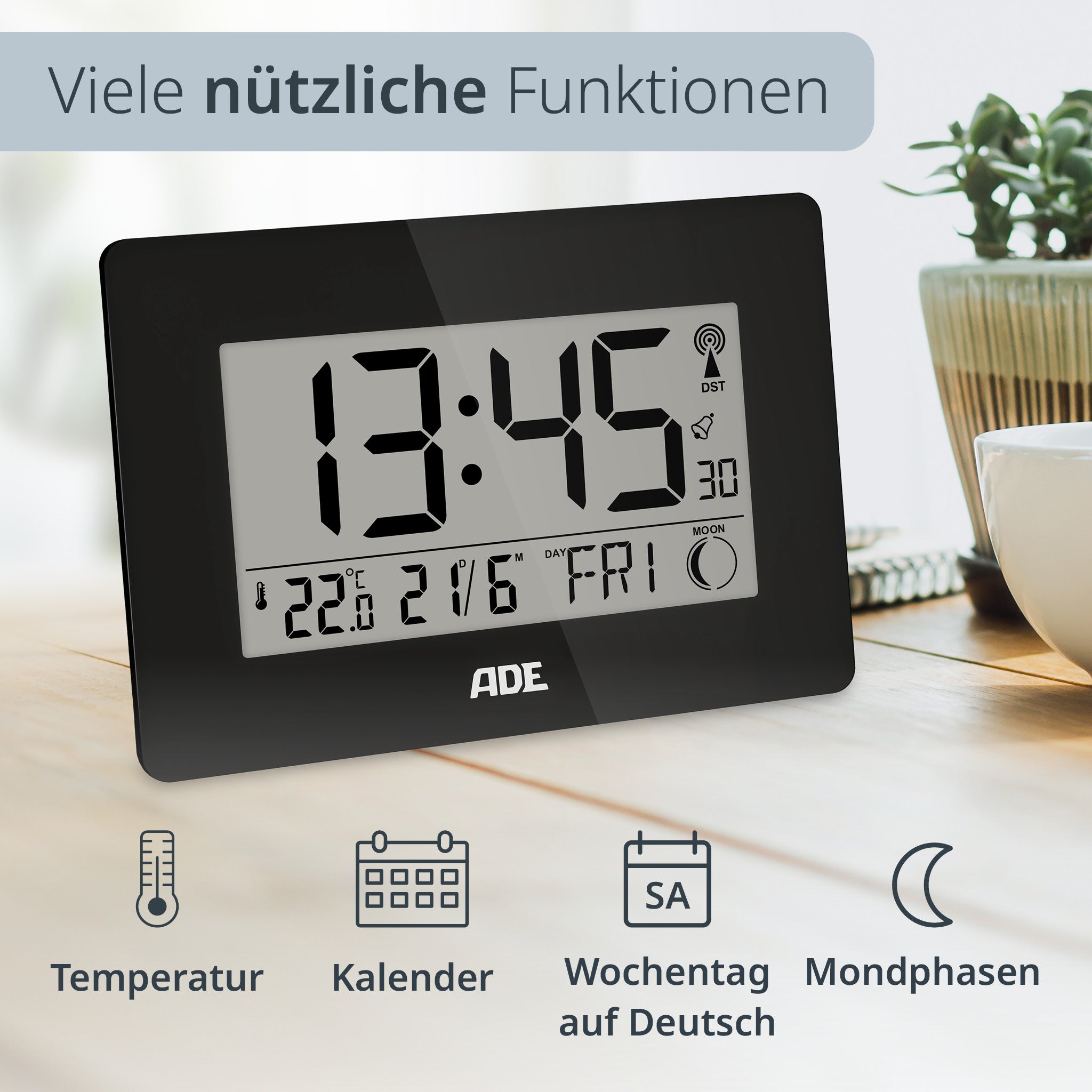 Digitale DCF-Funkuhr mit XXL-Ziffern