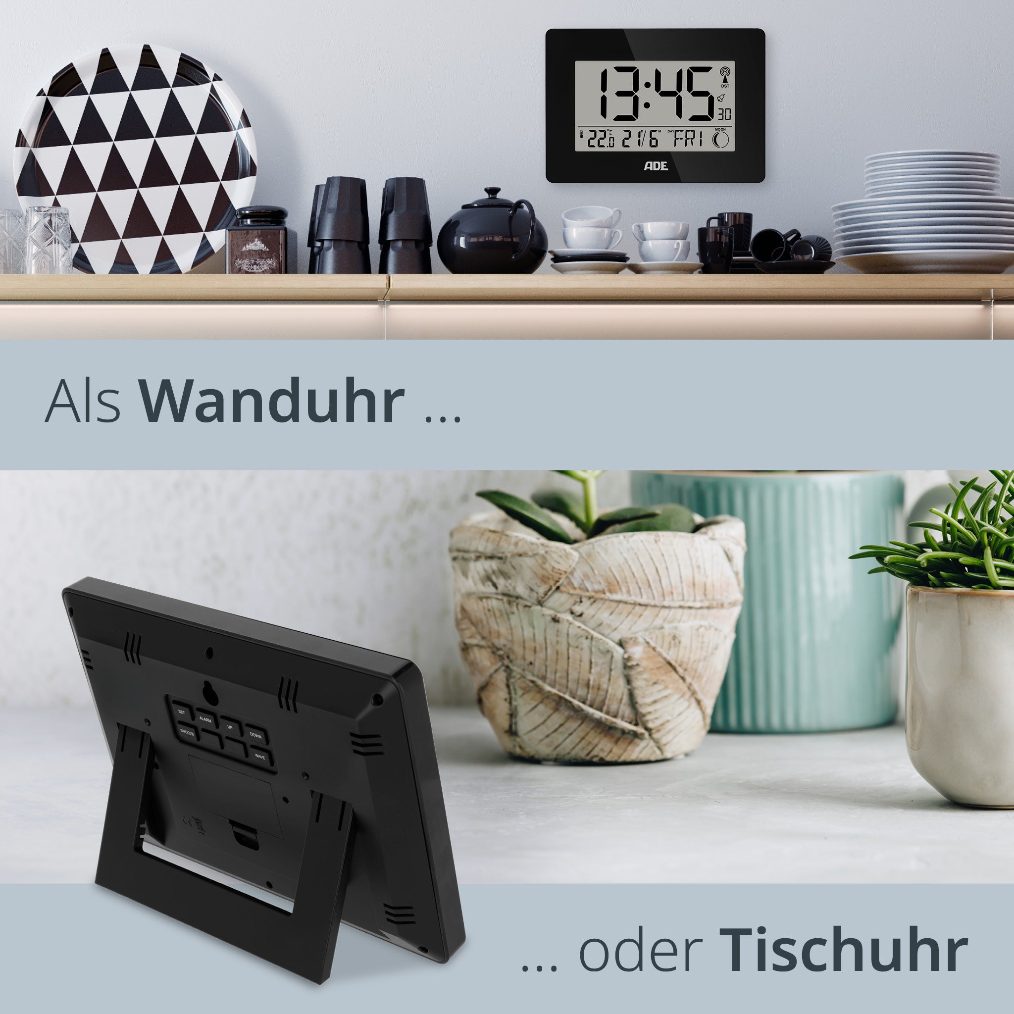 Digitale DCF-Funkuhr mit XXL-Ziffern