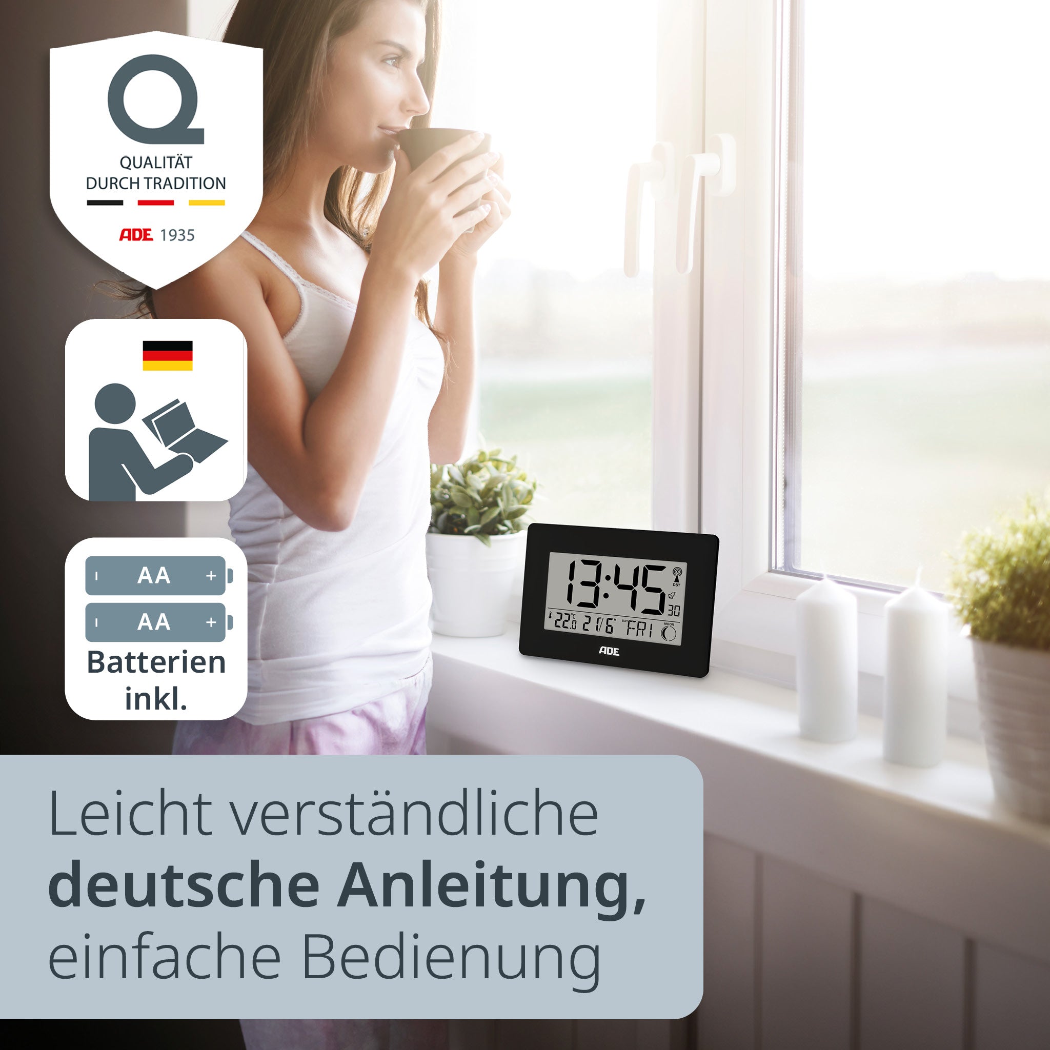 Digitale DCF-Funkuhr mit XXL-Ziffern