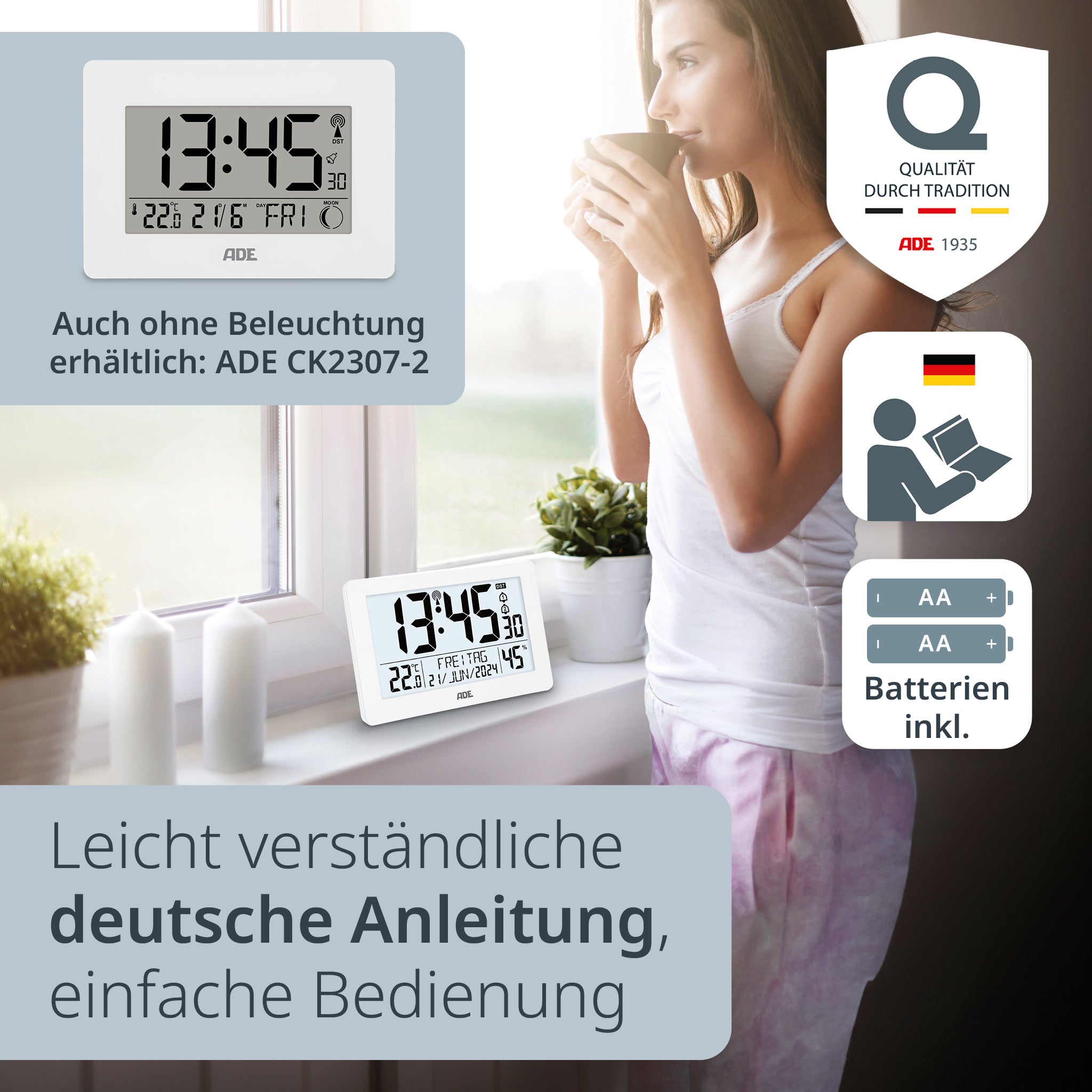 Digitale DCF-Funkuhr mit XXL-Ziffern