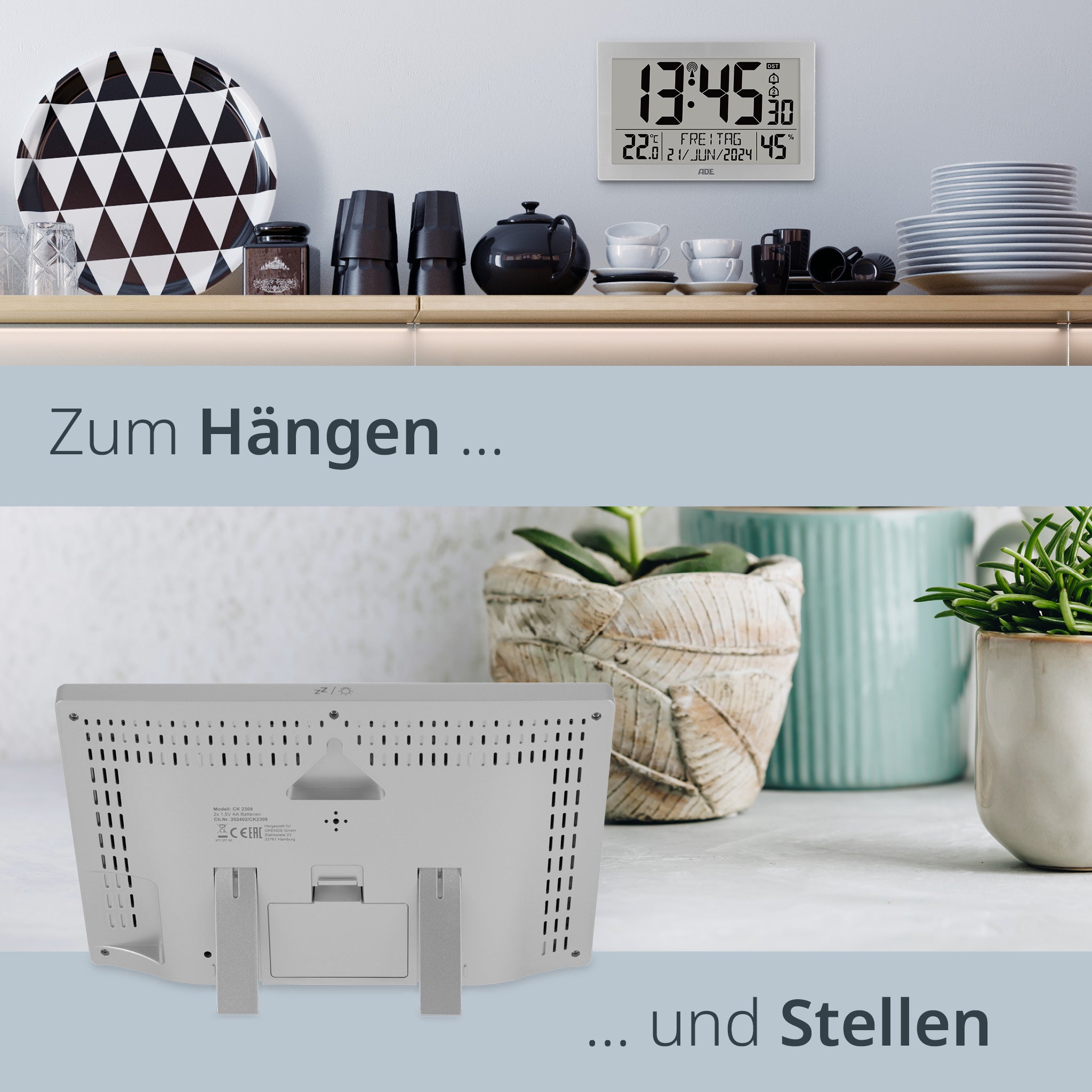 Digitale XL-Funkwanduhr mit Beleuchtung