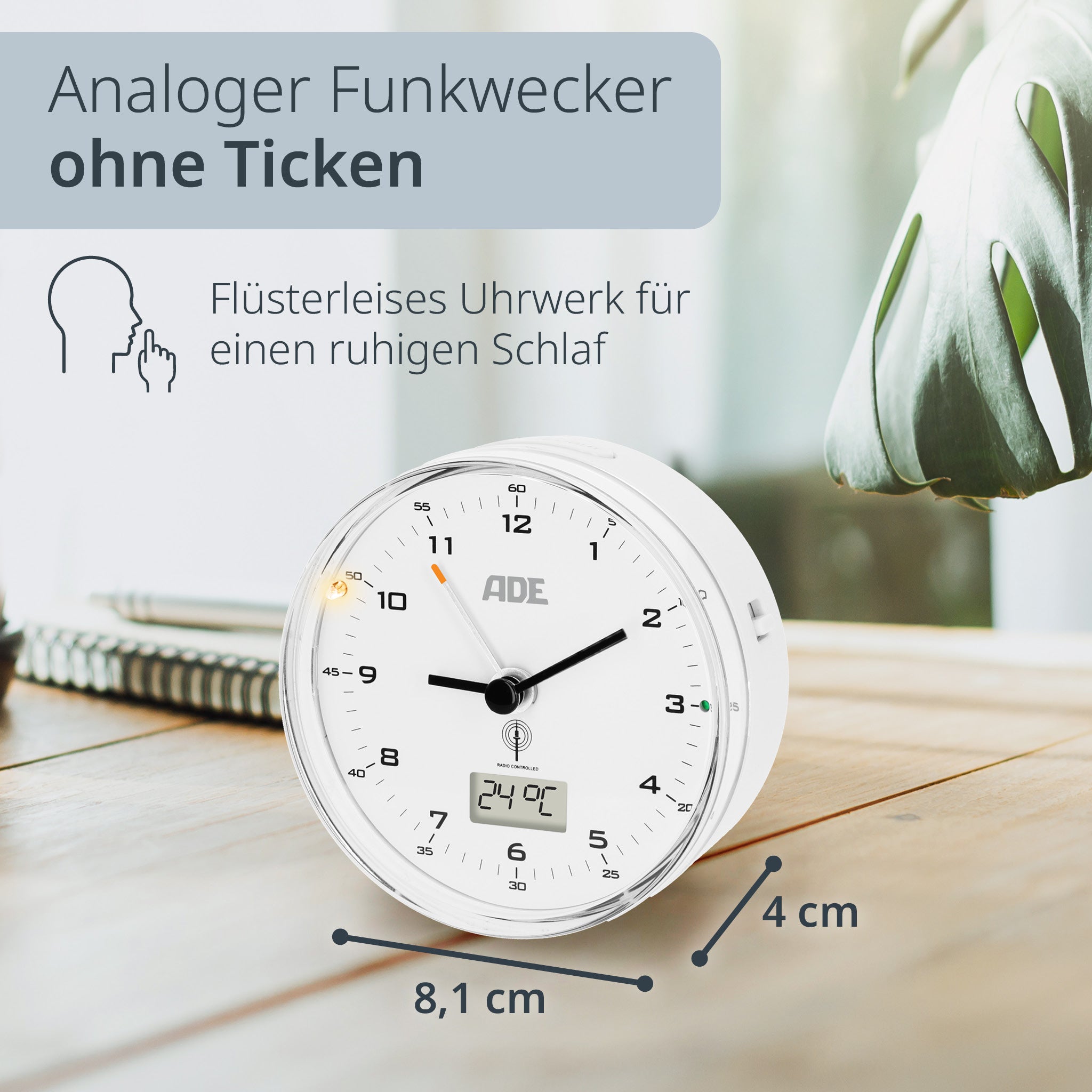 Analoger DCF-Funkwecker mit Temperatur Anzeige