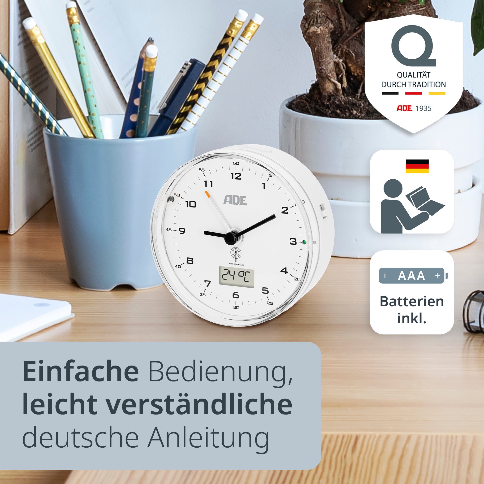 Analoger DCF-Funkwecker mit Temperatur Anzeige