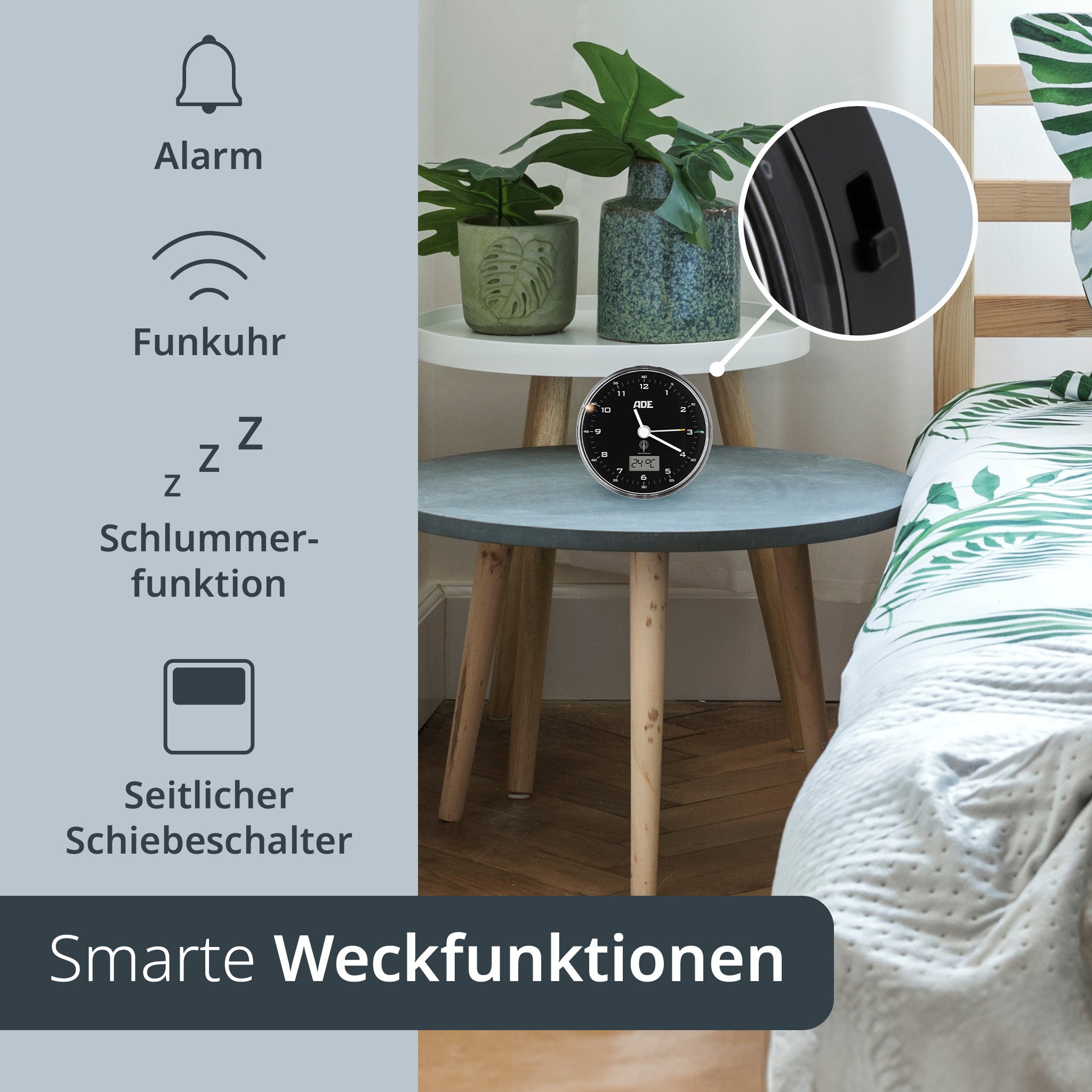 Analoger DCF-Funkwecker mit Temperatur Anzeige