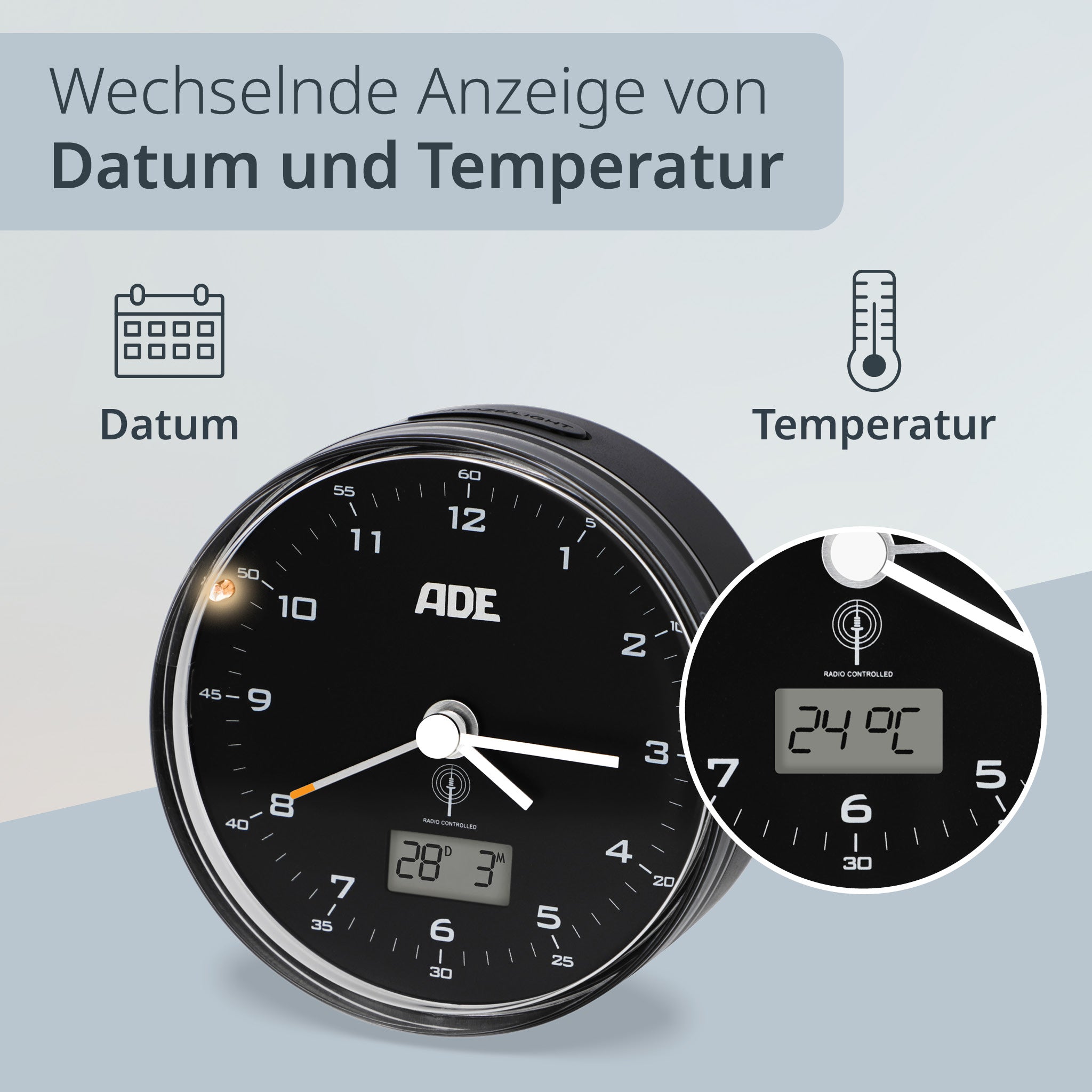 Analoger DCF-Funkwecker mit Temperatur Anzeige