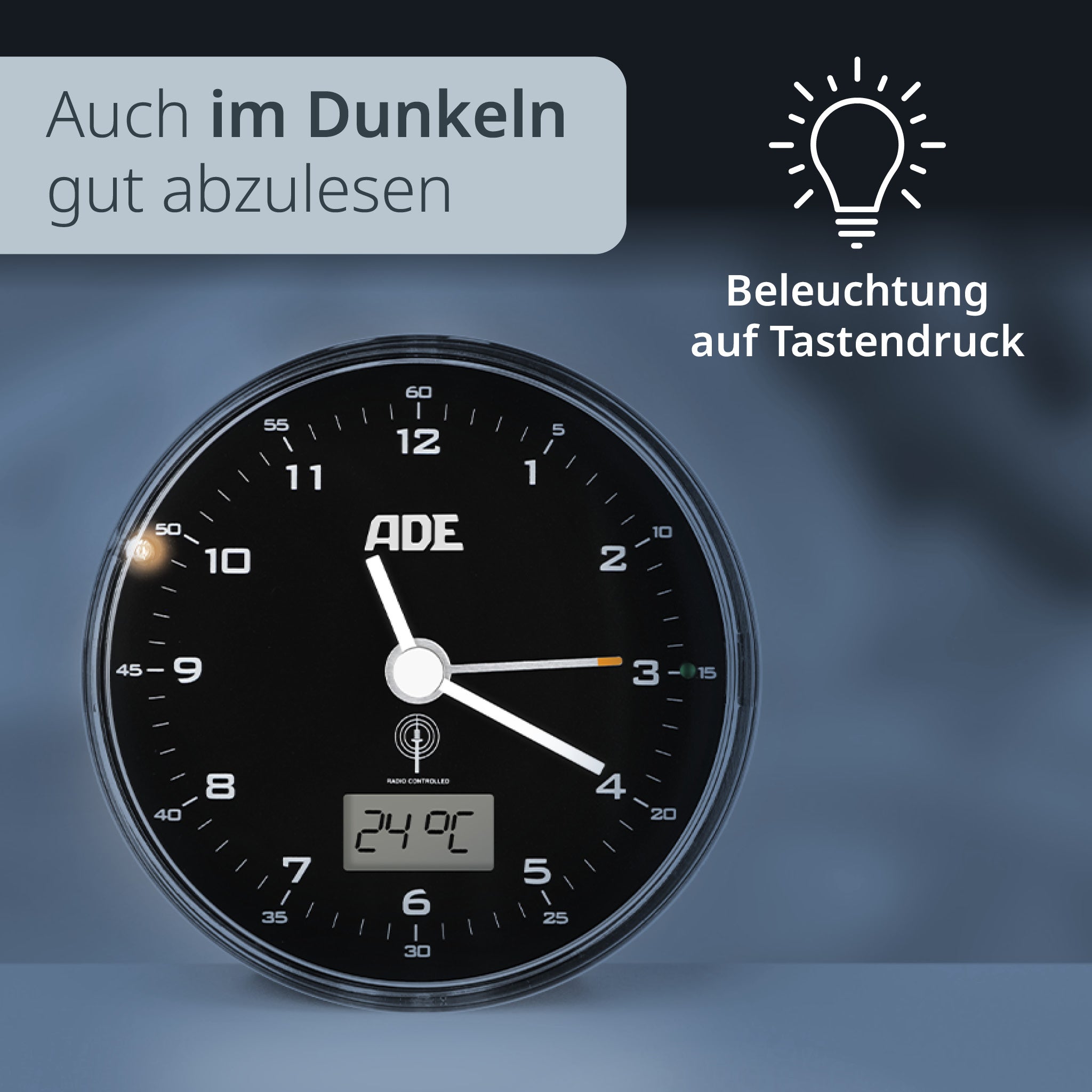 Analoger DCF-Funkwecker mit Temperatur Anzeige