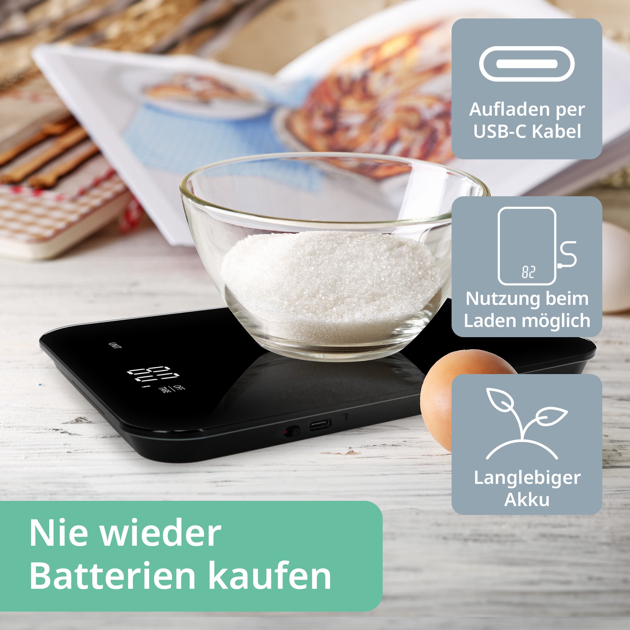 USB-aufladbare Küchenwaage Tessa