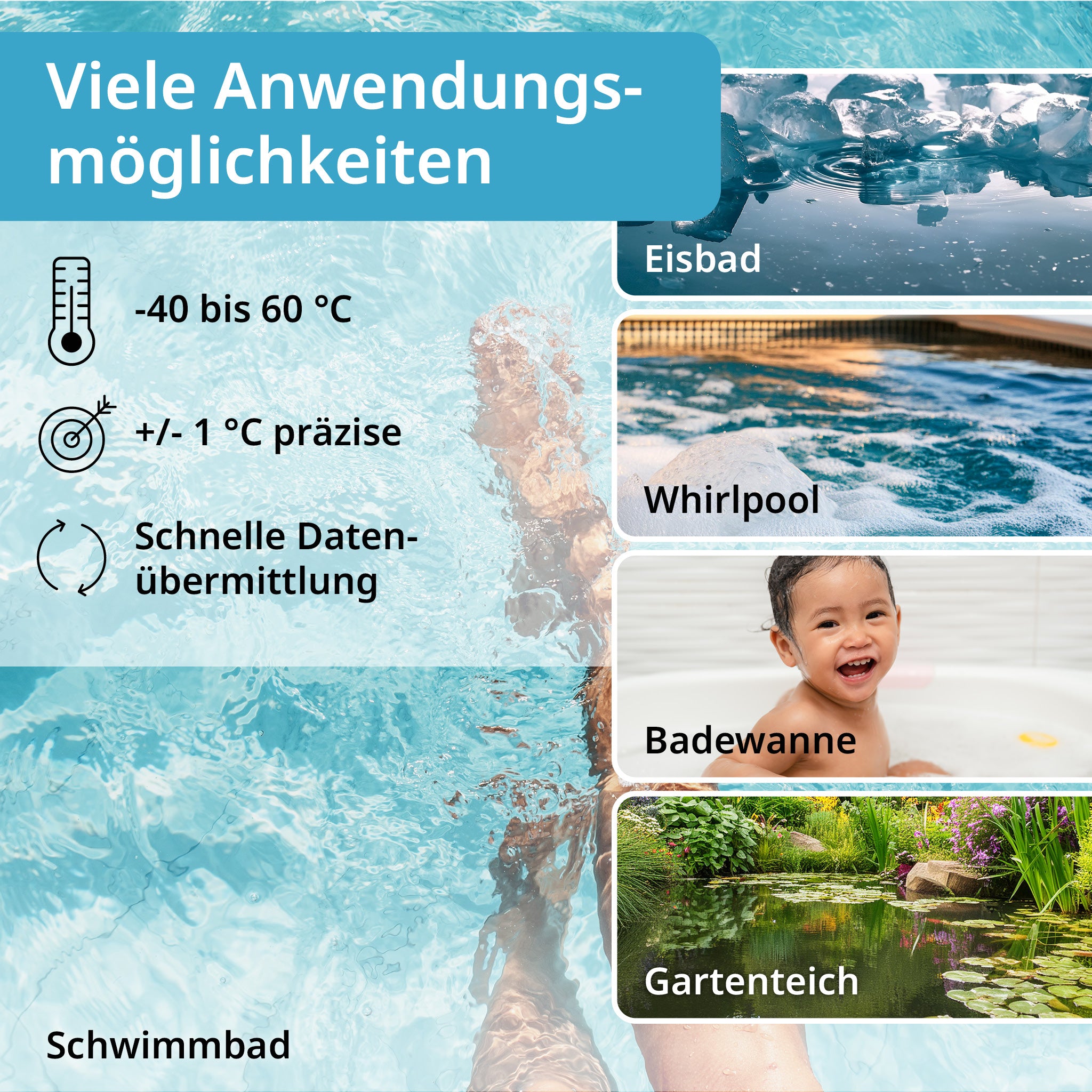 Digital pool thermometer with external sensor