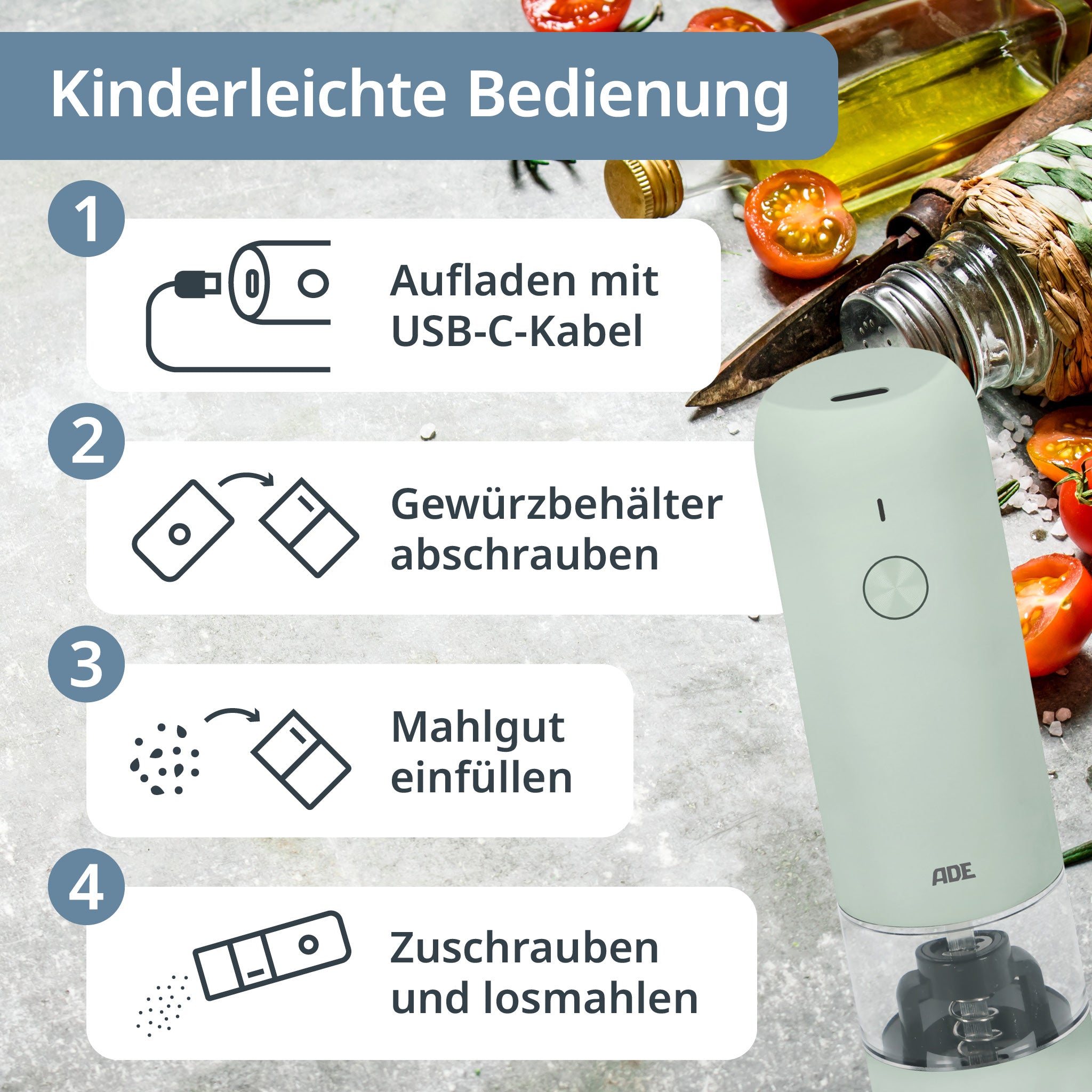 Elektrische Mini Salz- und Pfeffermühle