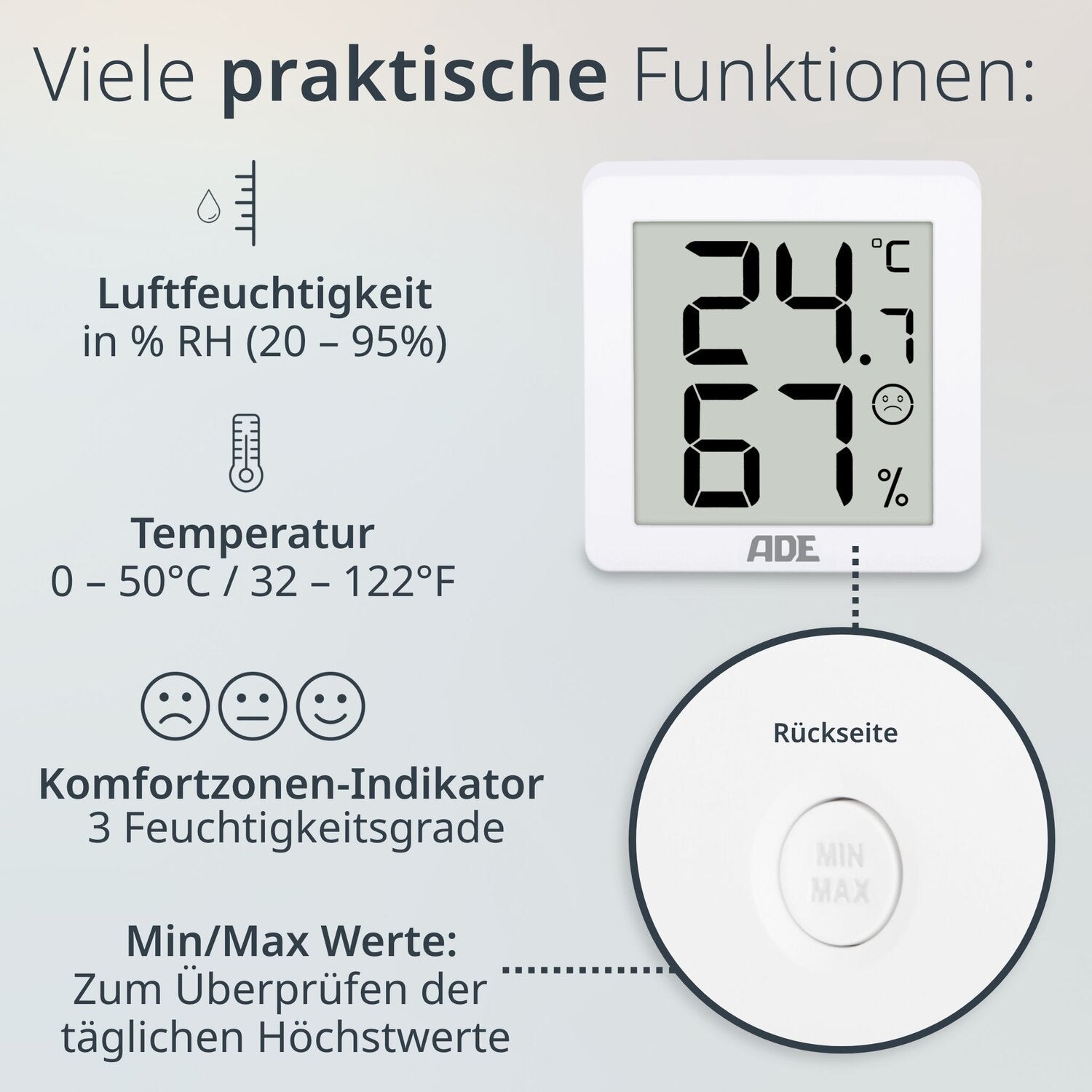 Digitales Thermo-/Hygrometer im 3er-Set