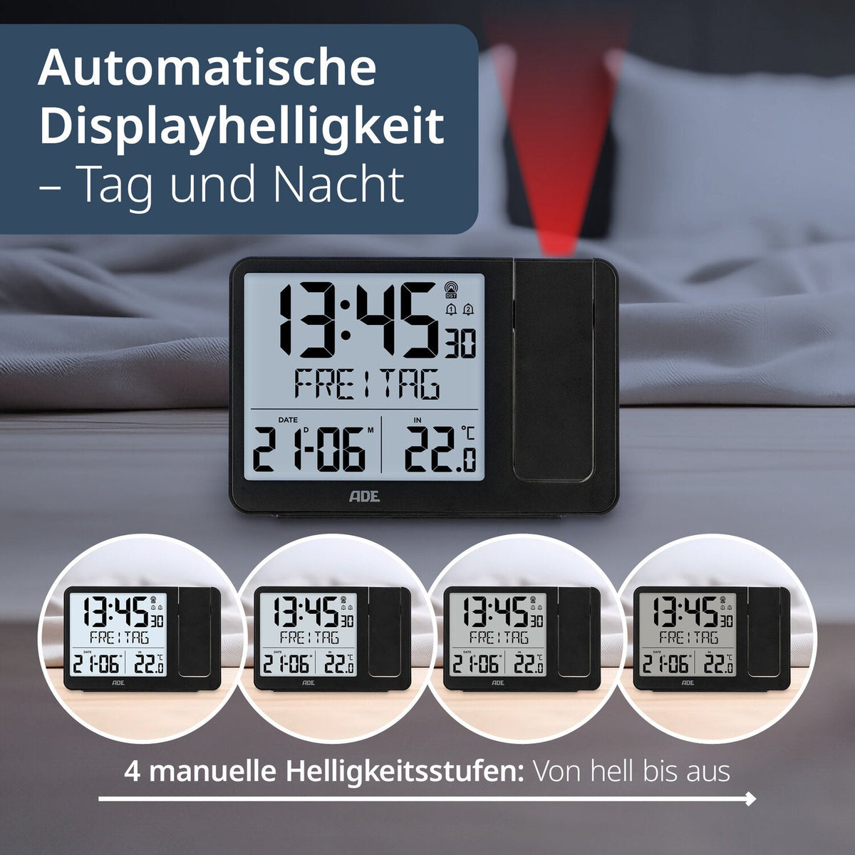 Digital radio-controlled projection clock