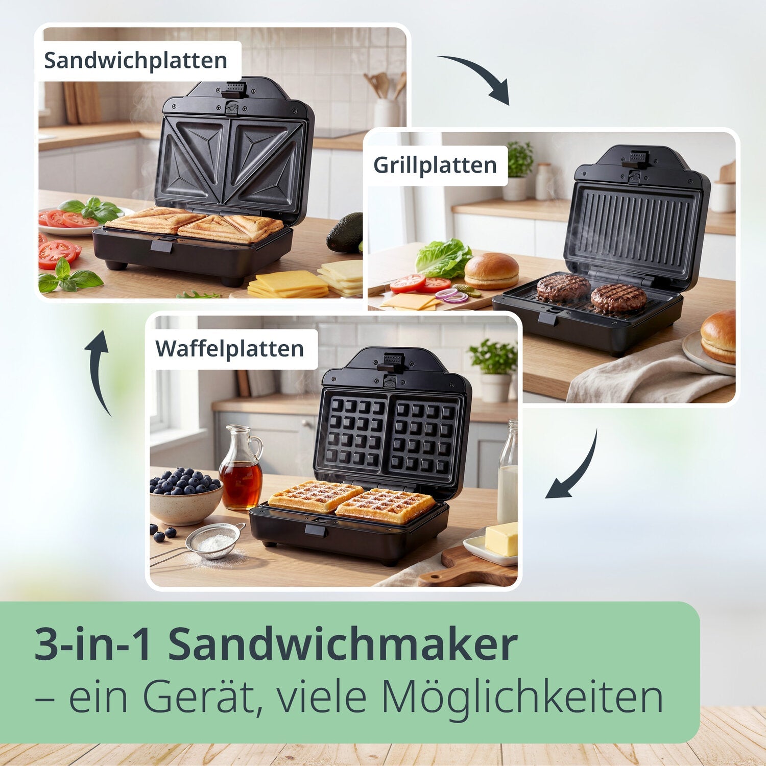 Sandwich- und Waffelmaker 3-in-1