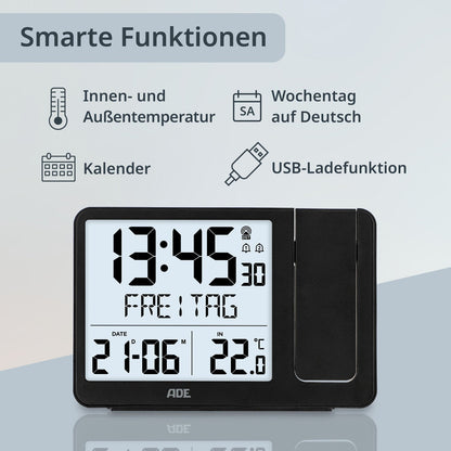 Digital radio-controlled projection clock