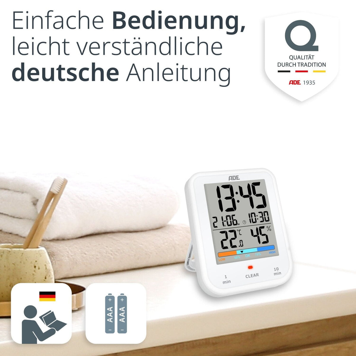 Digital bathroom clock with thermometer