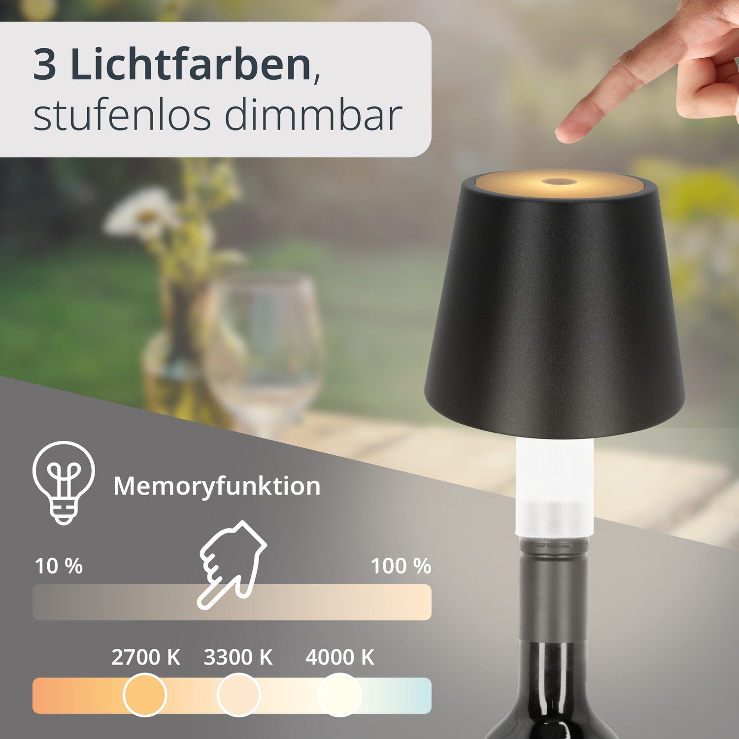 2-in-1 Tisch- und Flaschenleuchte