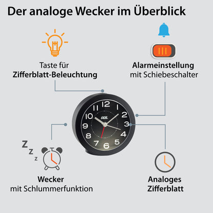 Analog alarm clock with light