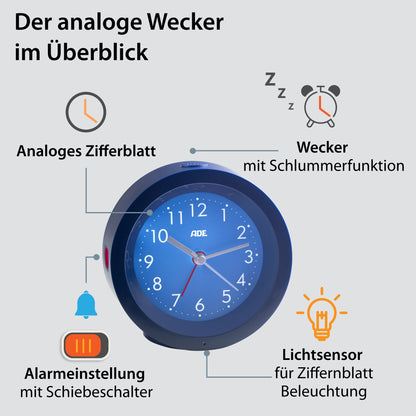 Analog alarm clock with night light sensor