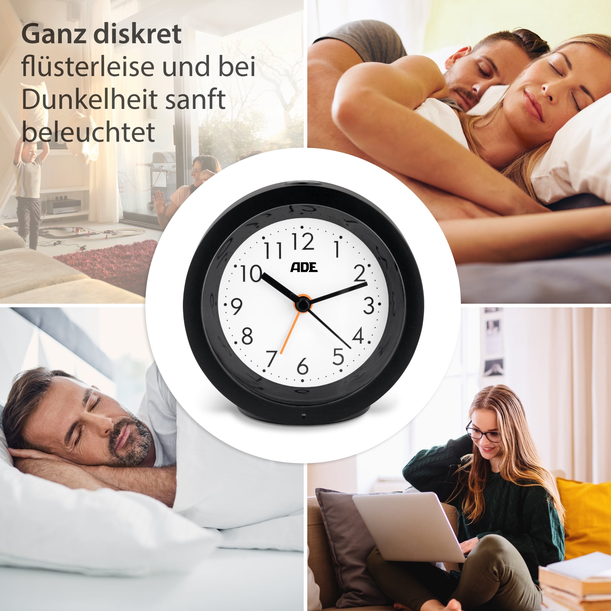 Analog alarm clock with night light sensor