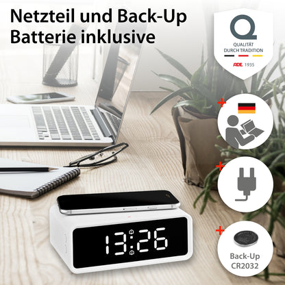 Digital alarm clock with wireless charging