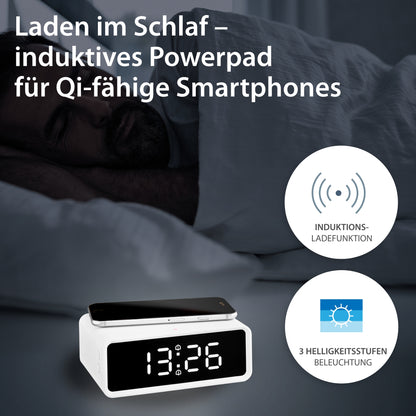 Digital alarm clock with wireless charging