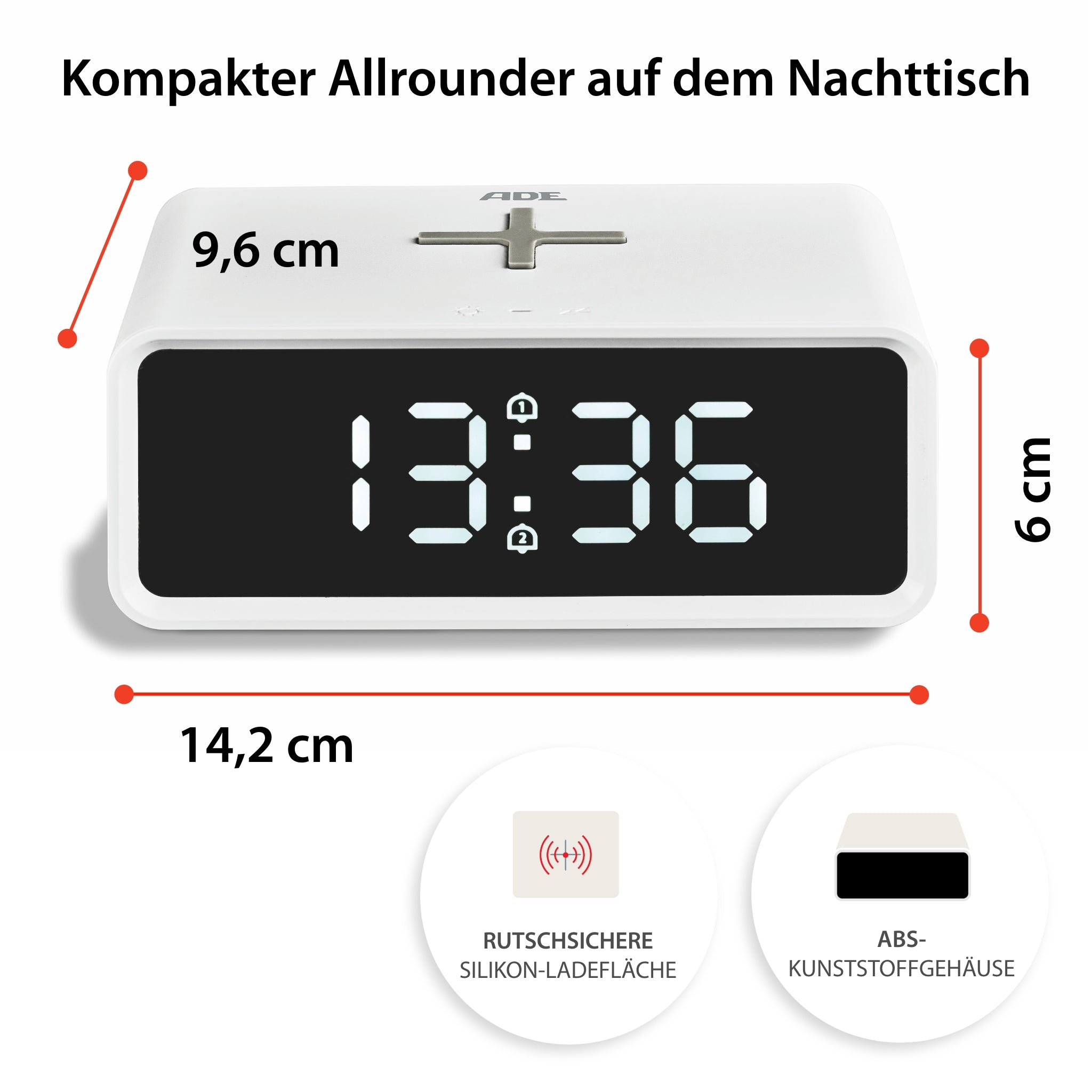 Digital alarm clock with wireless charging