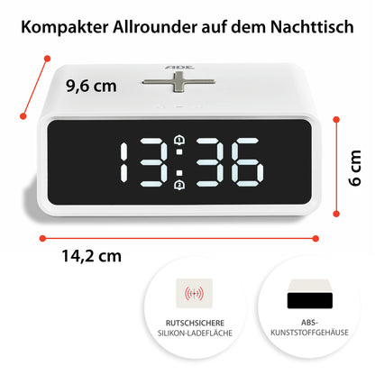 Digital alarm clock with wireless charging