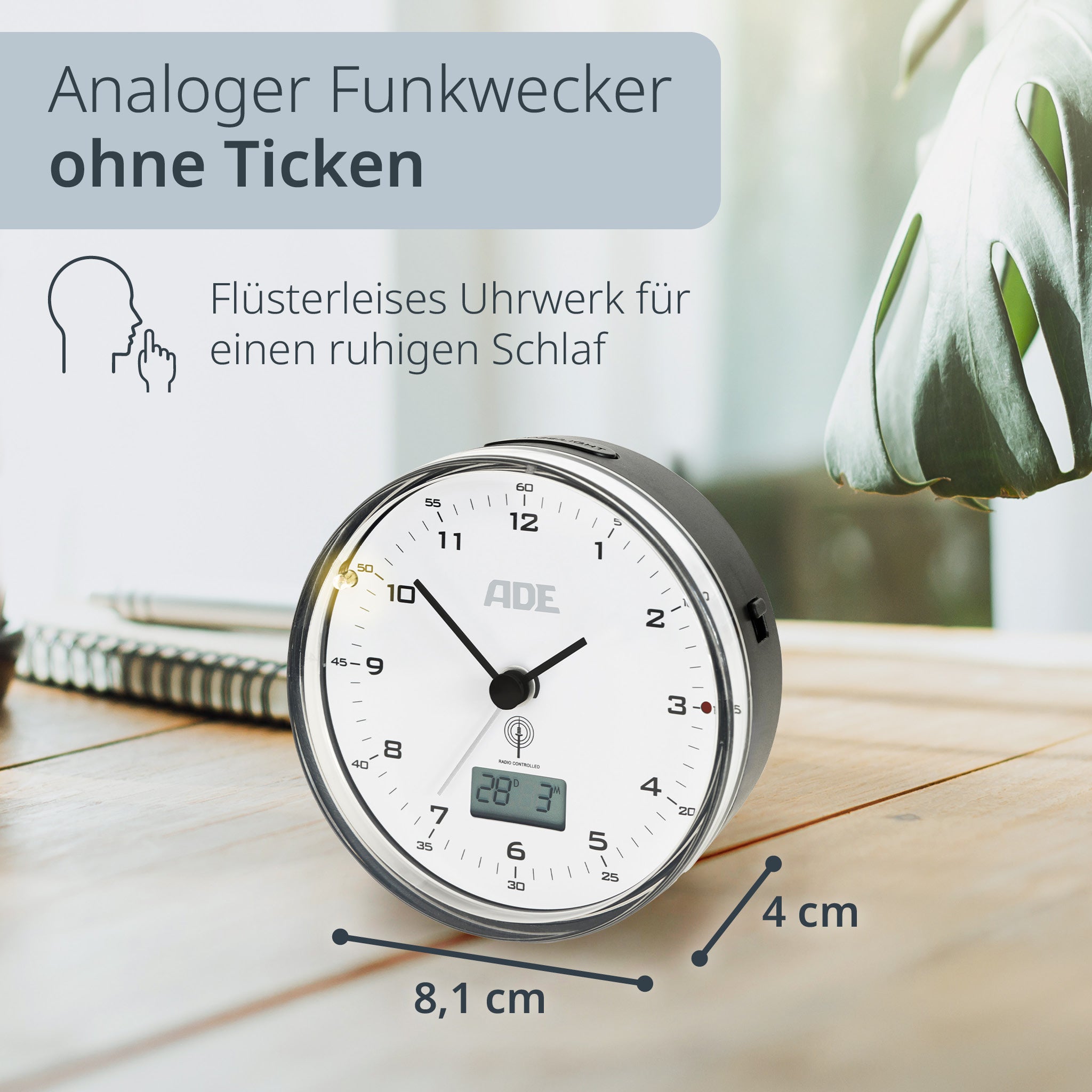 Analoger DCF-Funkwecker mit Temperatur Anzeige