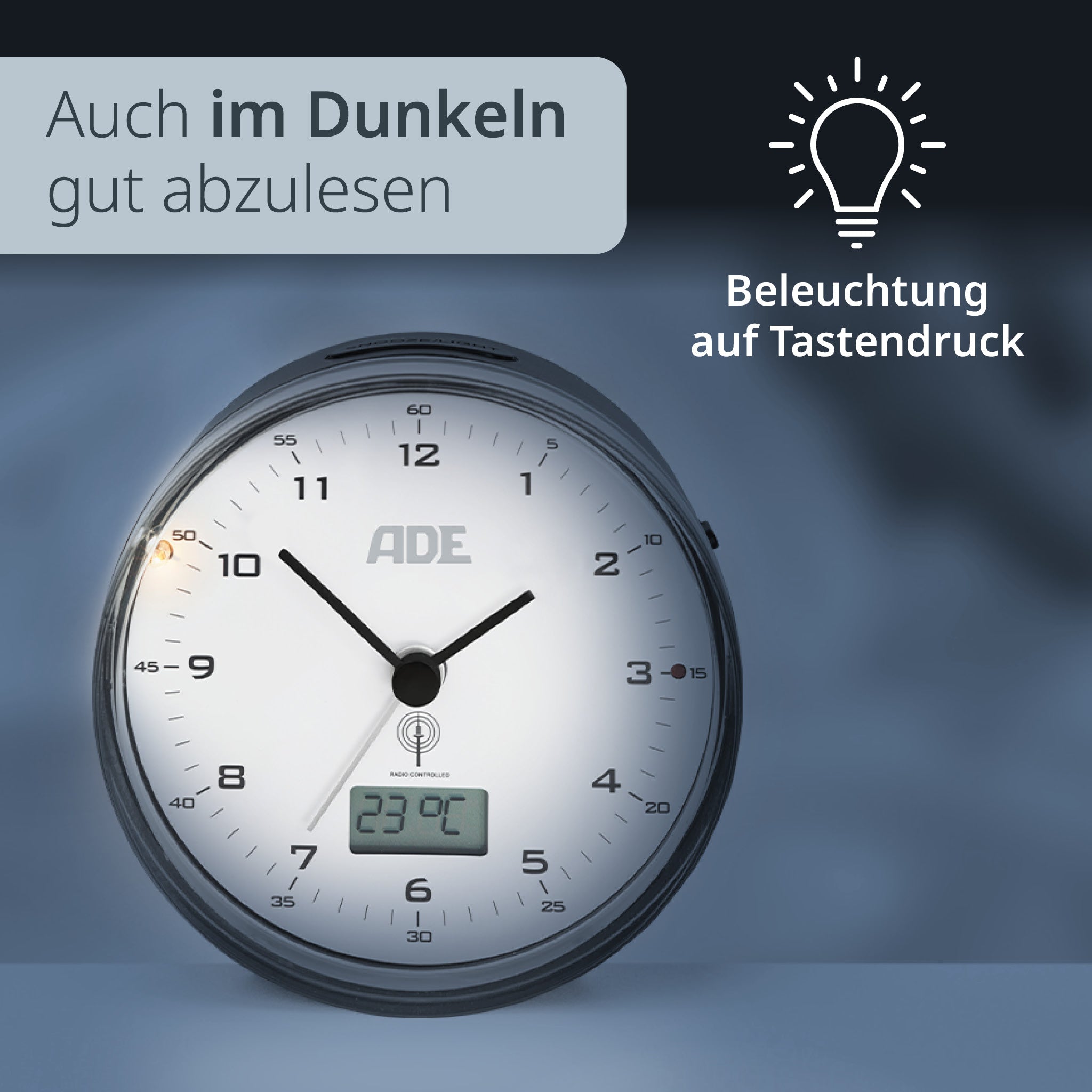 Analoger DCF-Funkwecker mit Temperatur Anzeige