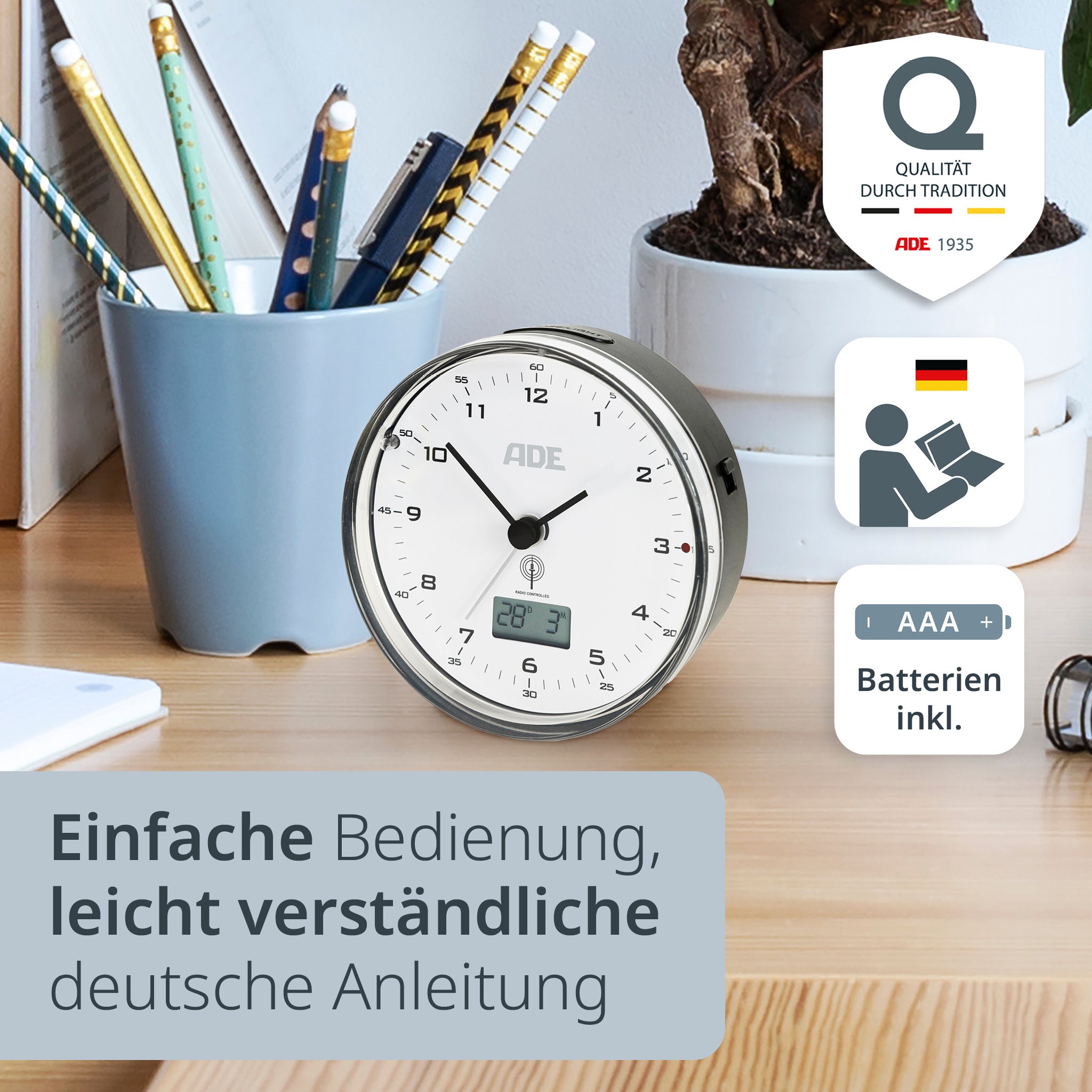 Analoger DCF-Funkwecker mit Temperatur Anzeige