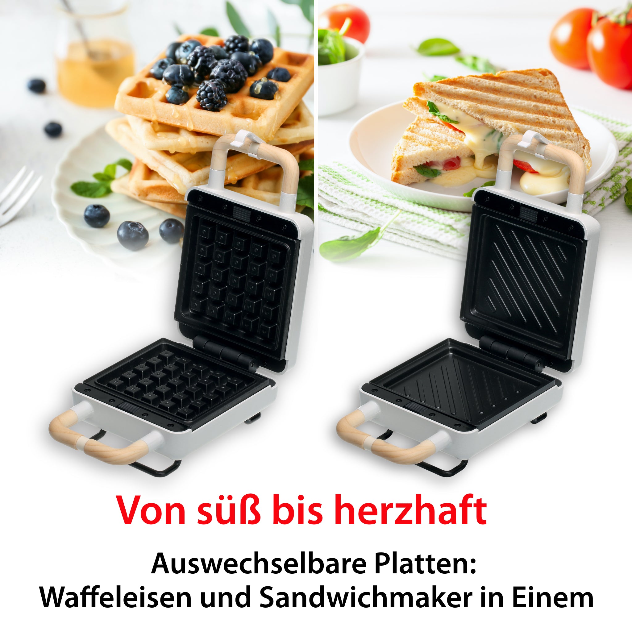2-in-1 waffle iron with sandwich maker