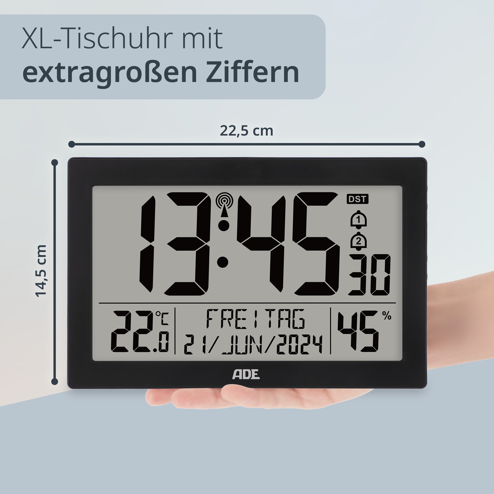 Digitale XL-Funkwanduhr mit Beleuchtung