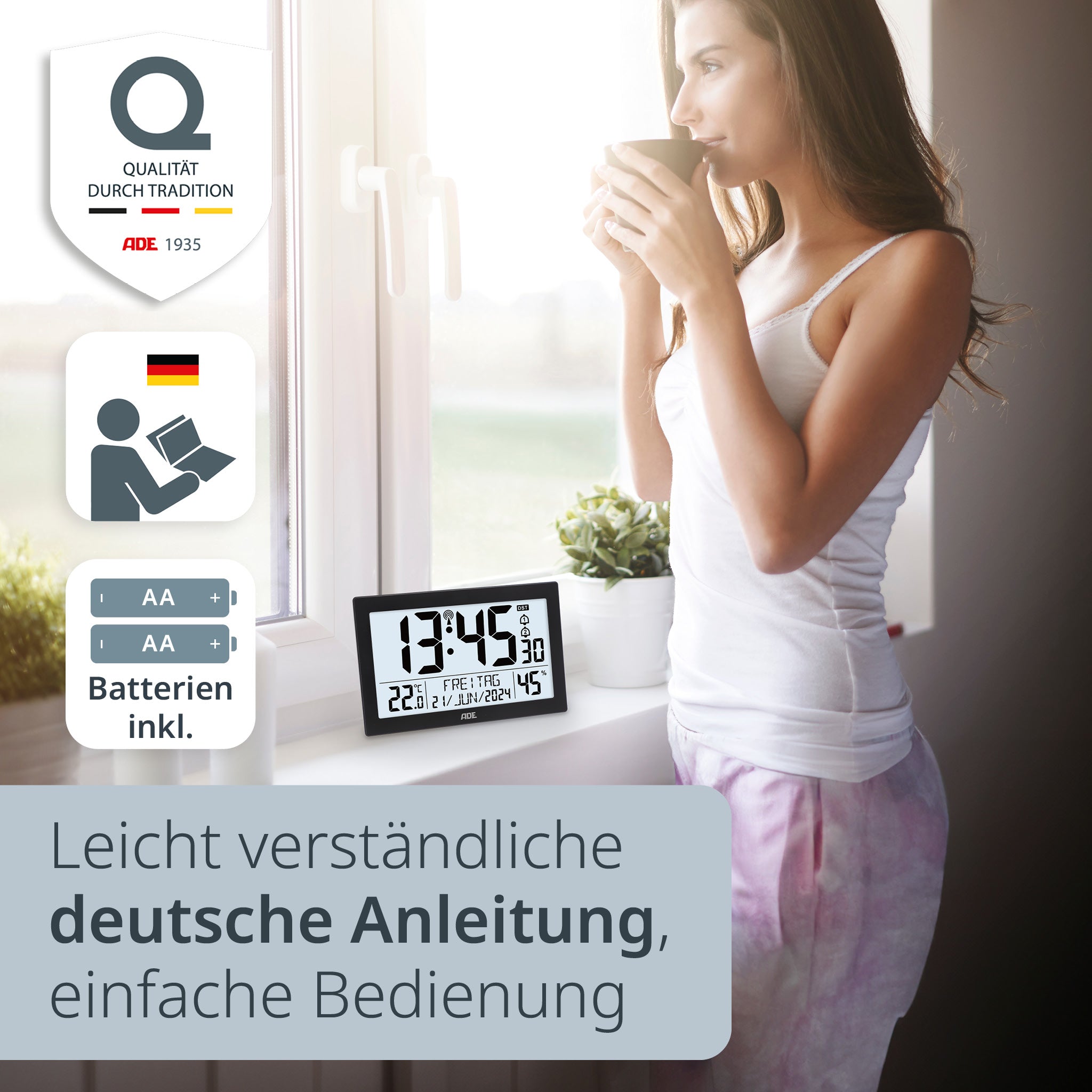 Digitale XL-Funkwanduhr mit Beleuchtung