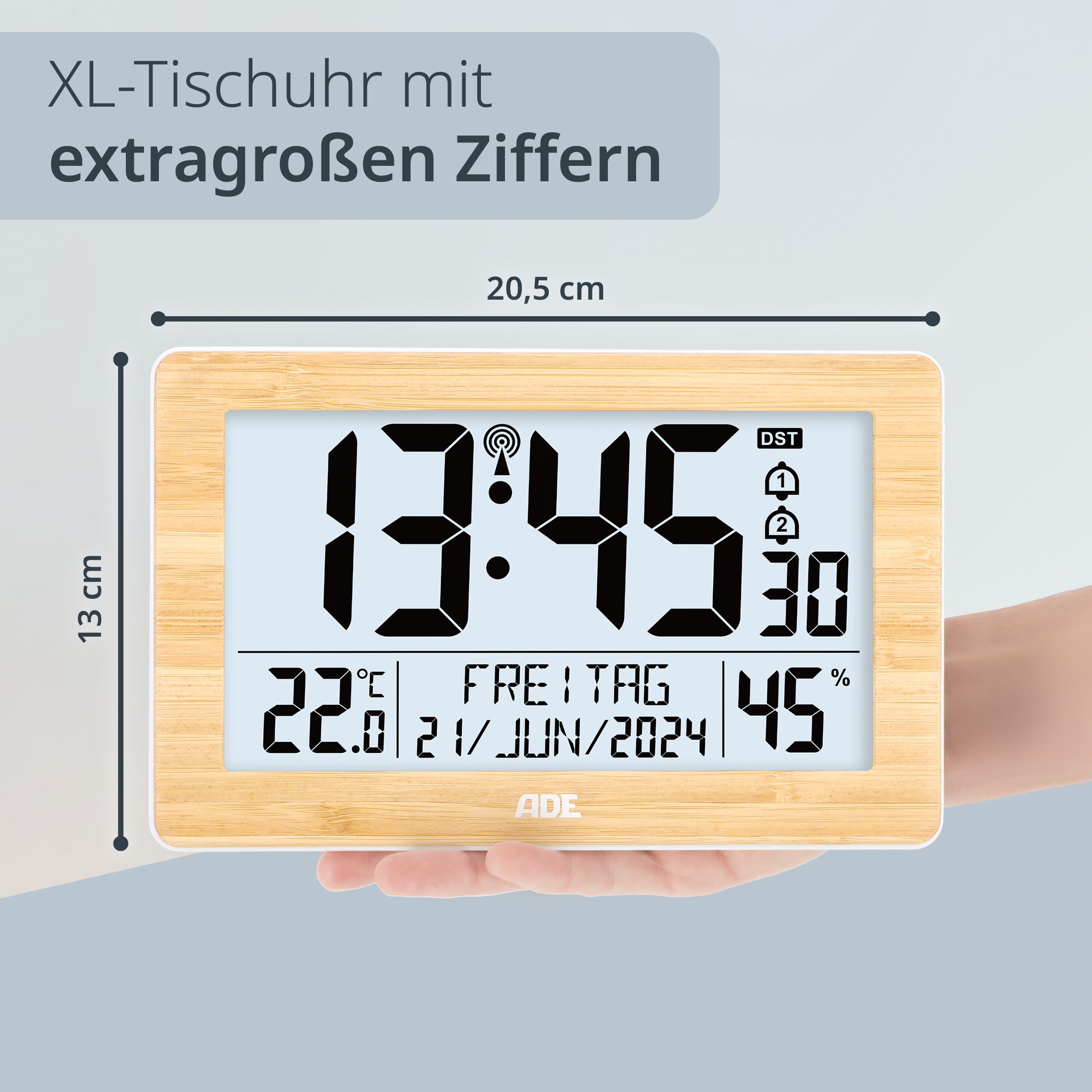 Digitale DCF-Funkuhr mit XXL-Ziffern