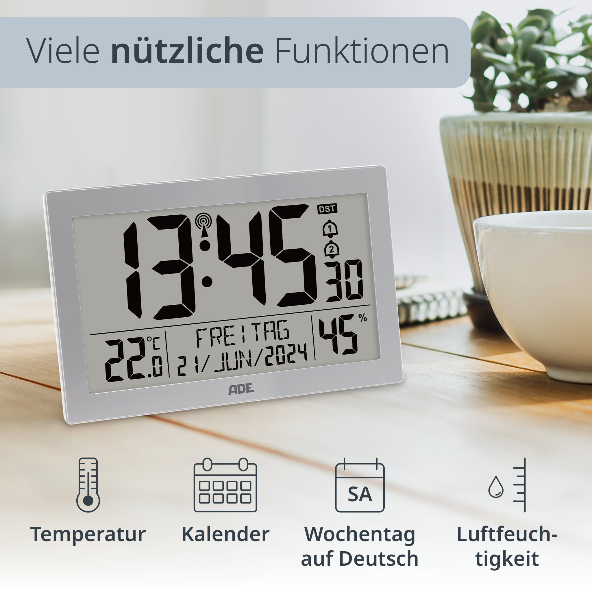 Digitale XL-Funkwanduhr mit Beleuchtung