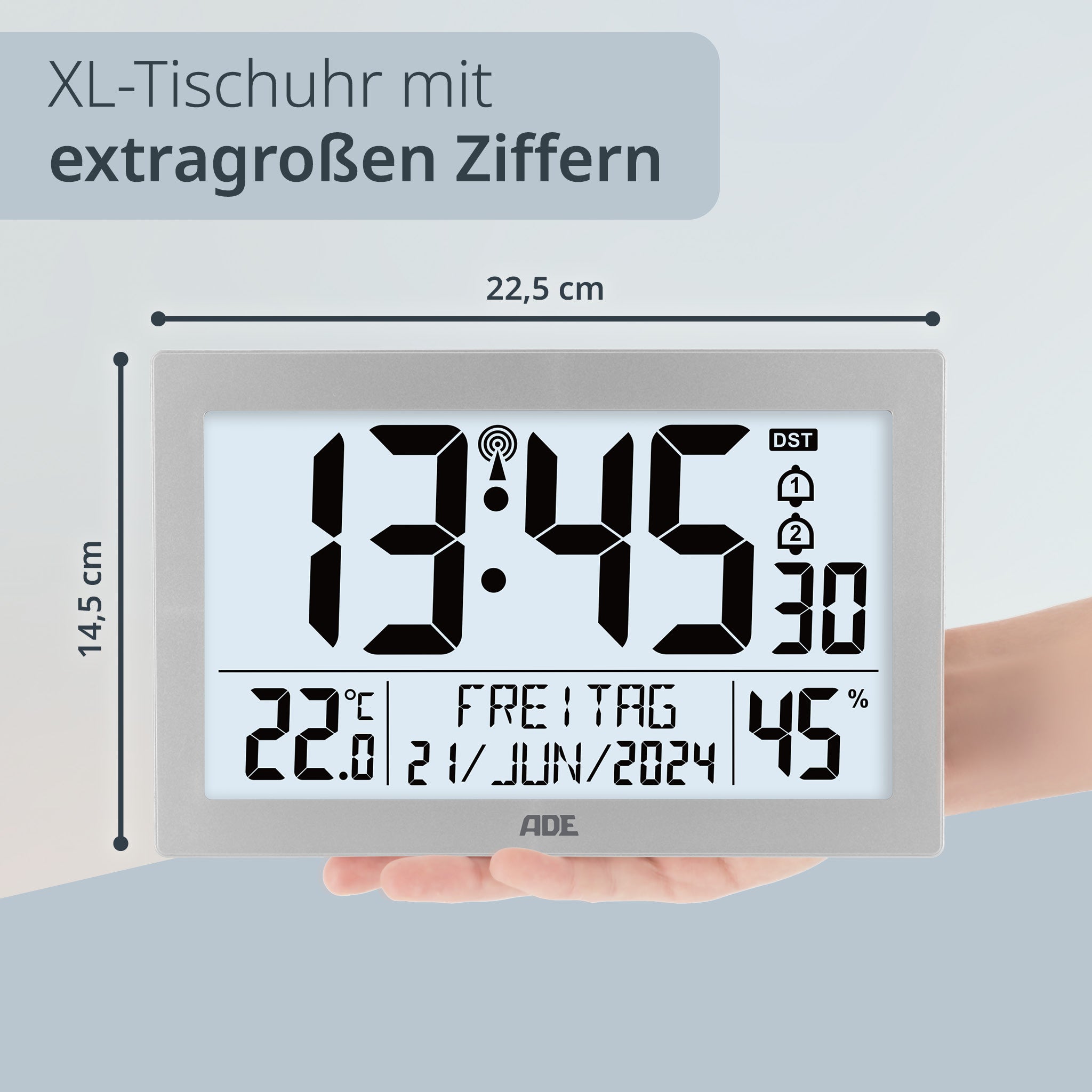 Digitale XL-Funkwanduhr mit Beleuchtung