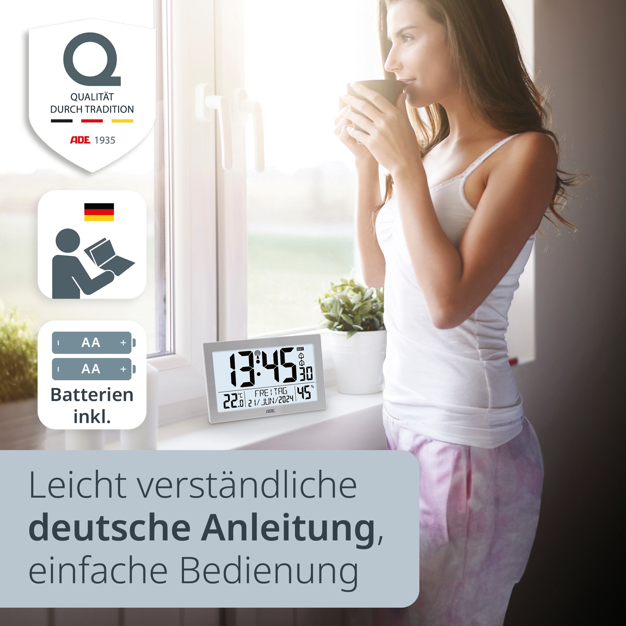 Digitale XL-Funkwanduhr mit Beleuchtung