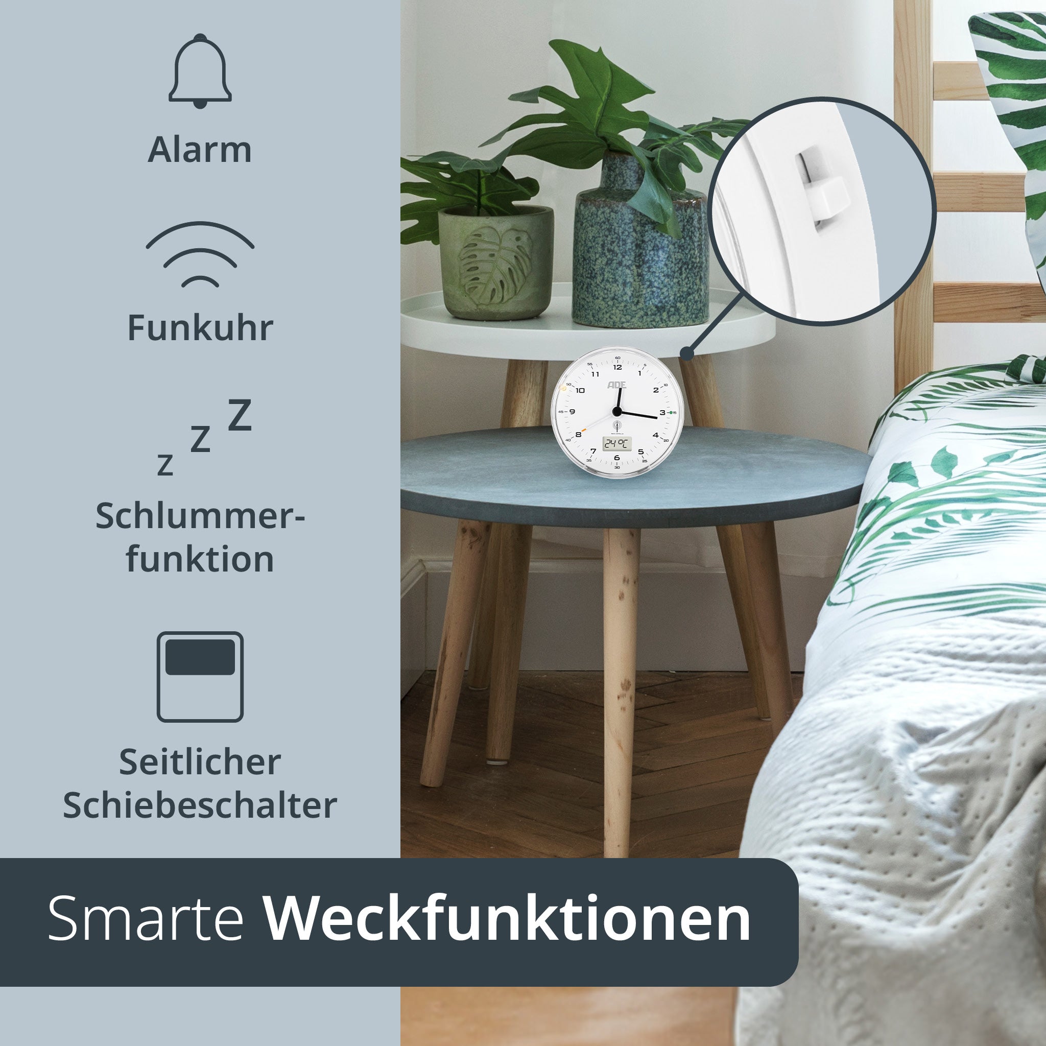 Analoger DCF-Funkwecker mit Temperatur Anzeige