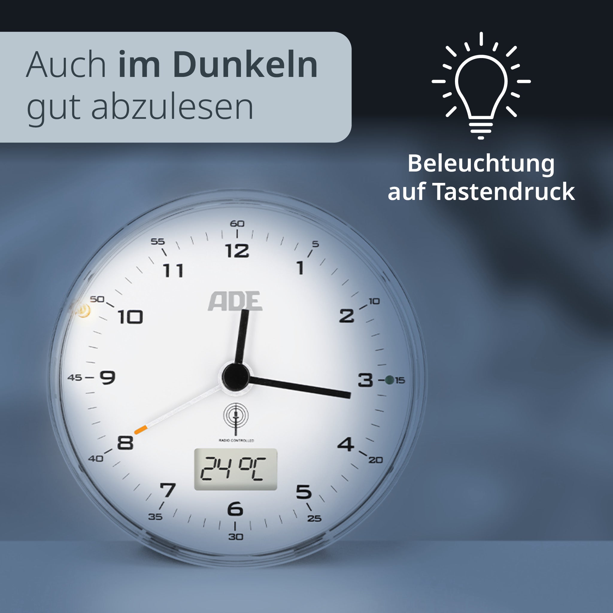 Analoger DCF-Funkwecker mit Temperatur Anzeige