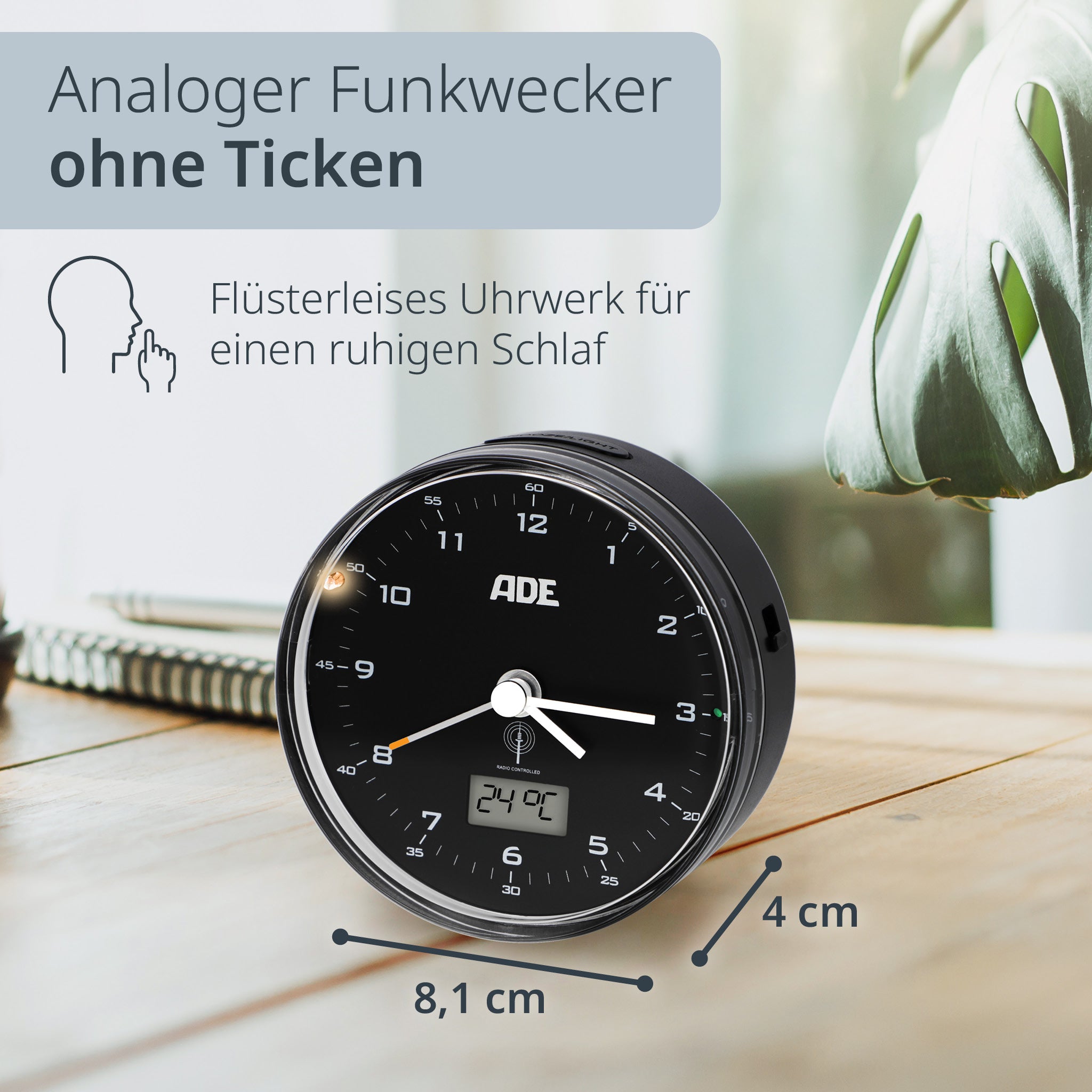 Analoger DCF-Funkwecker mit Temperatur Anzeige