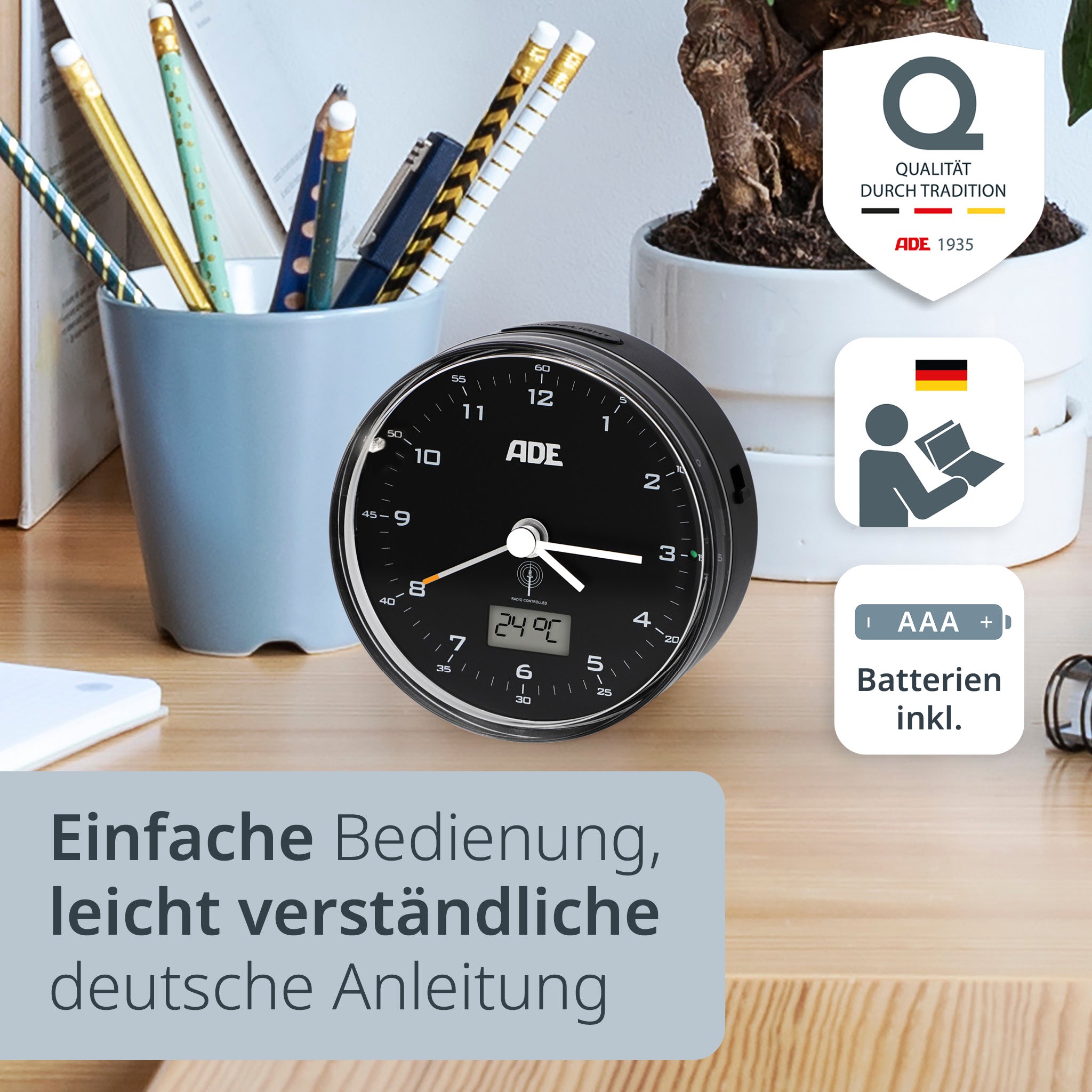 Analoger DCF-Funkwecker mit Temperatur Anzeige