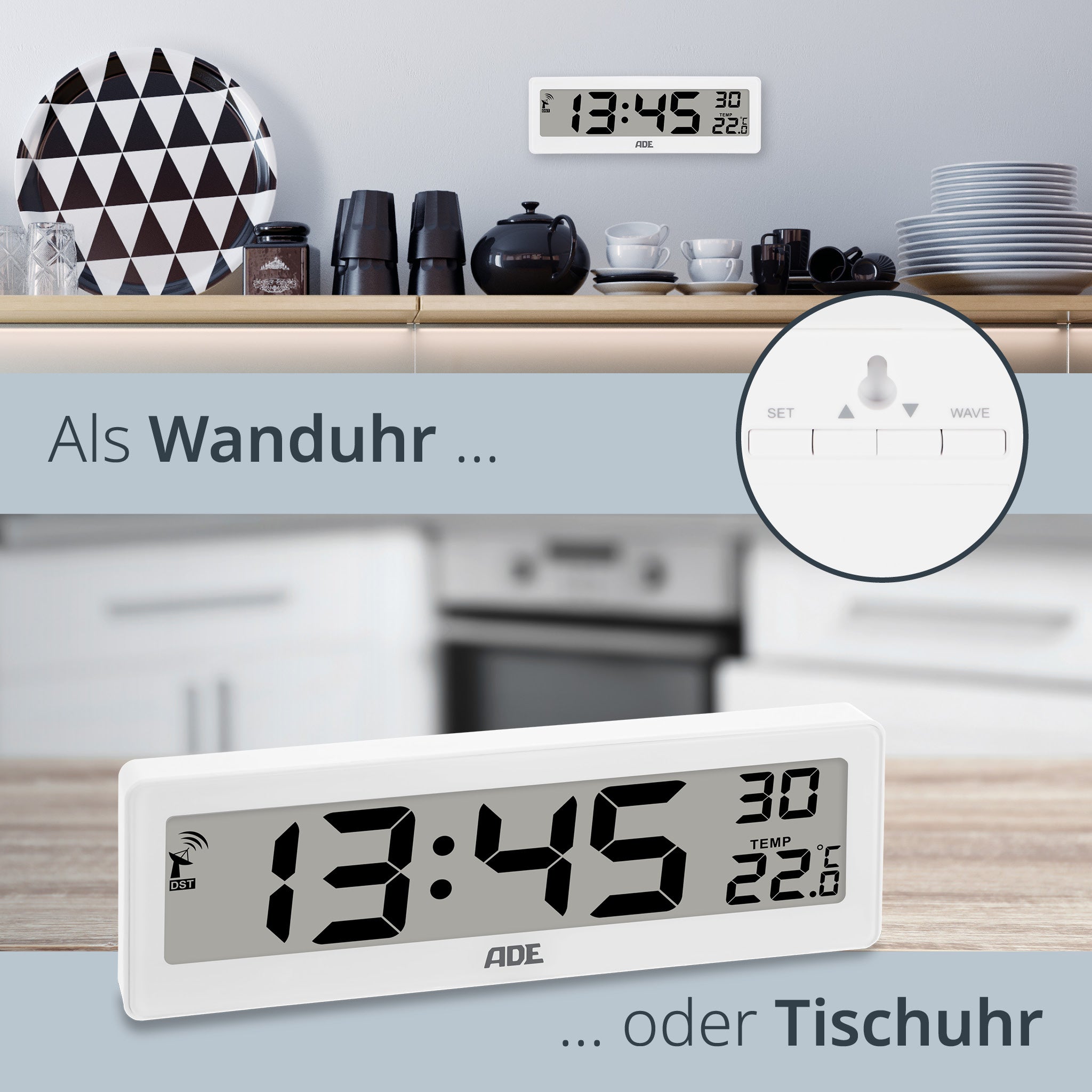 Digitale DCF-Funkuhr mit XXL-Ziffern
