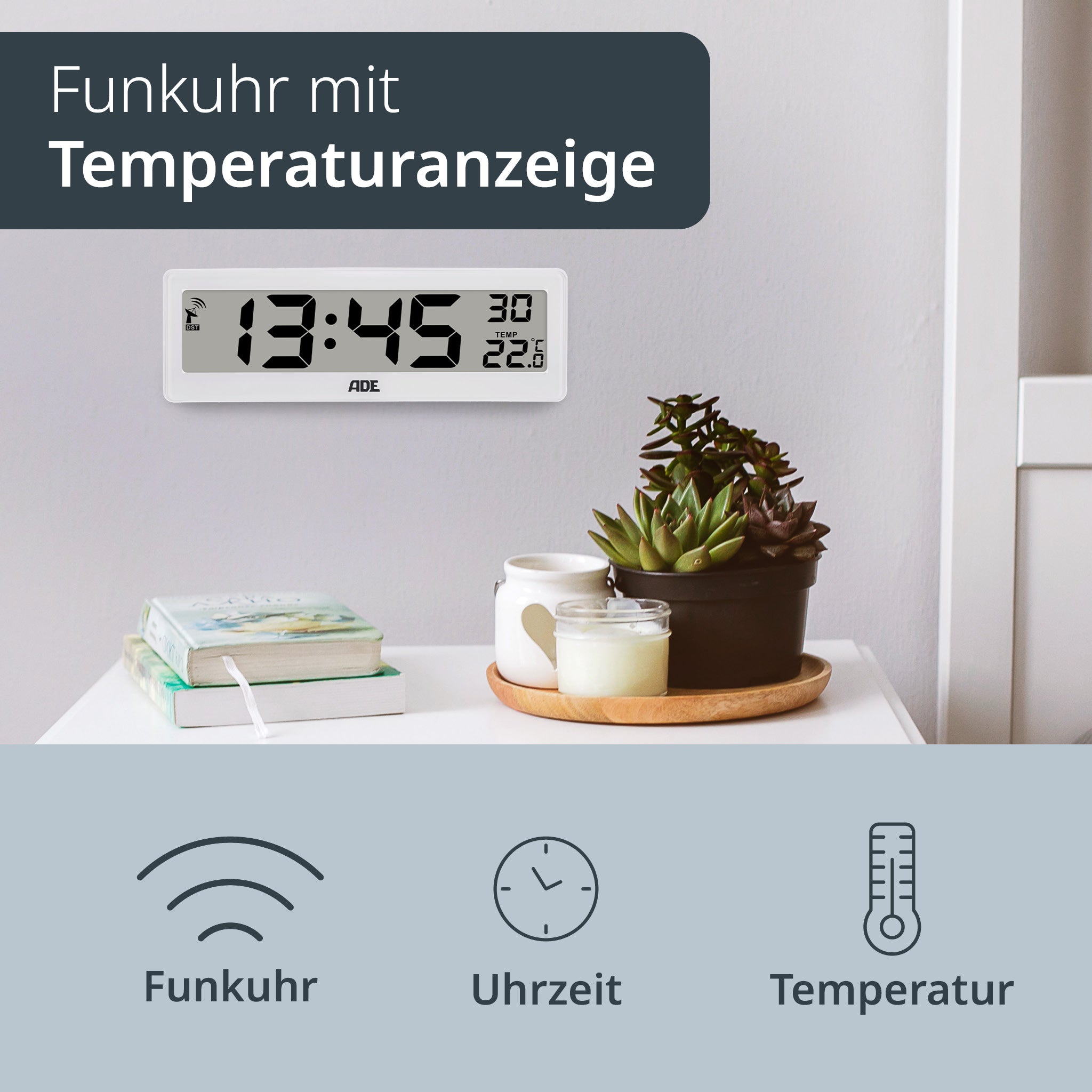 Digitale DCF-Funkuhr mit XXL-Ziffern