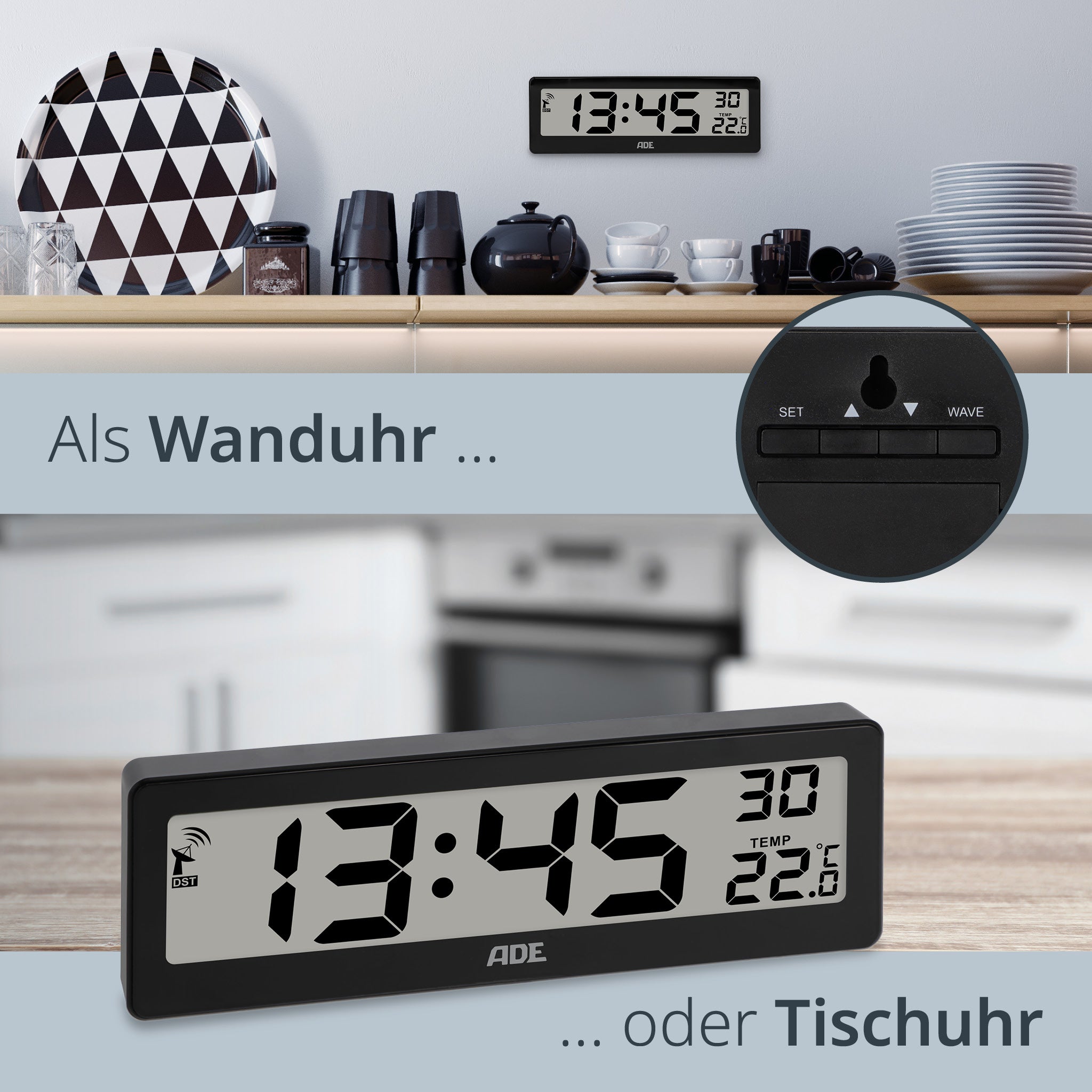 Digitale DCF-Funkuhr mit XXL-Ziffern