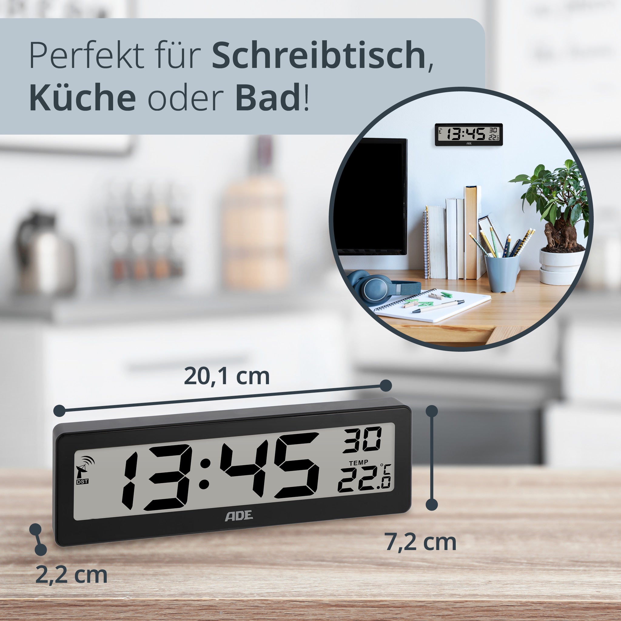 Digitale DCF-Funkuhr mit XXL-Ziffern